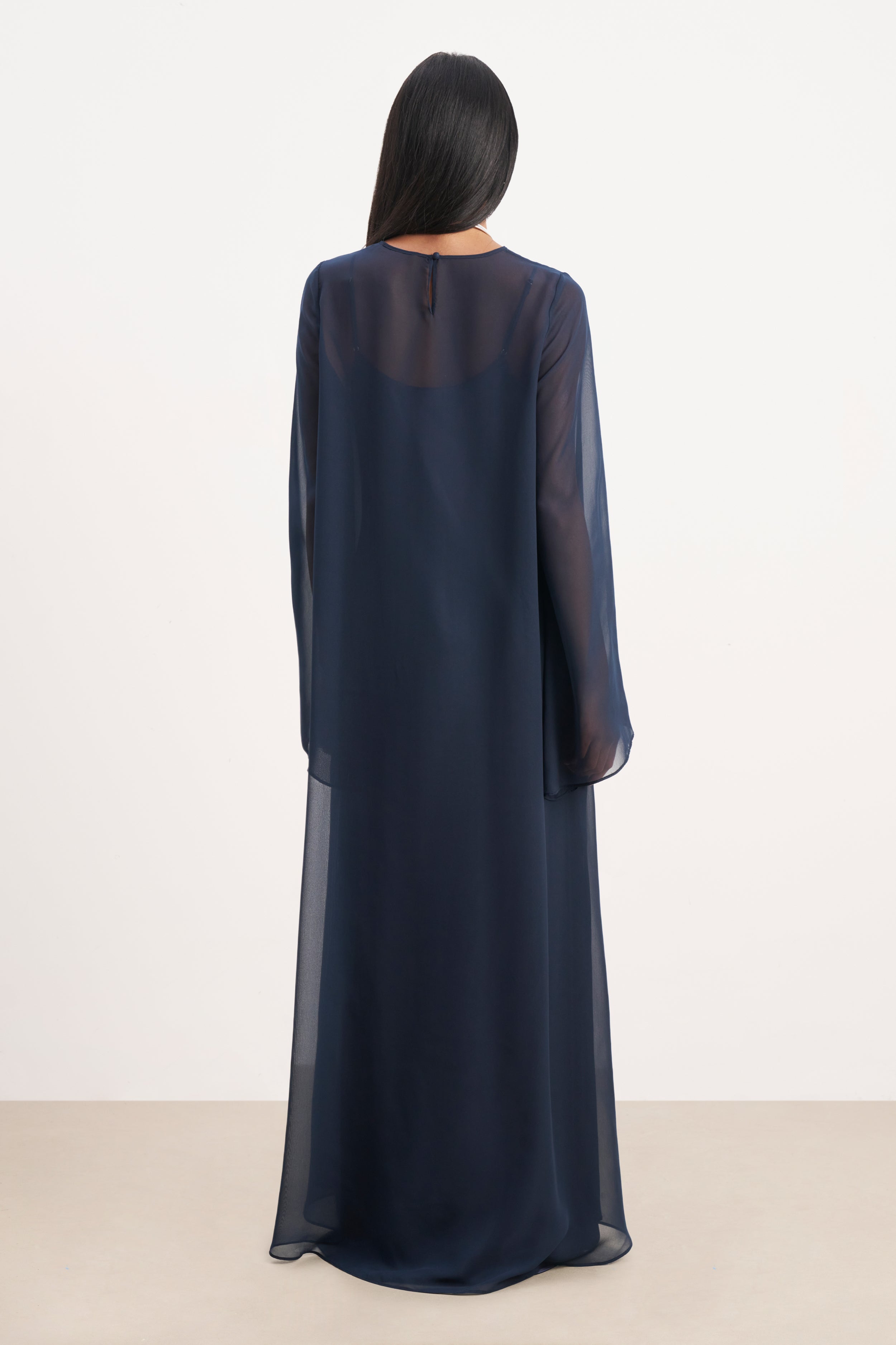 Sheer Chiffon Cape Blouse - Navy