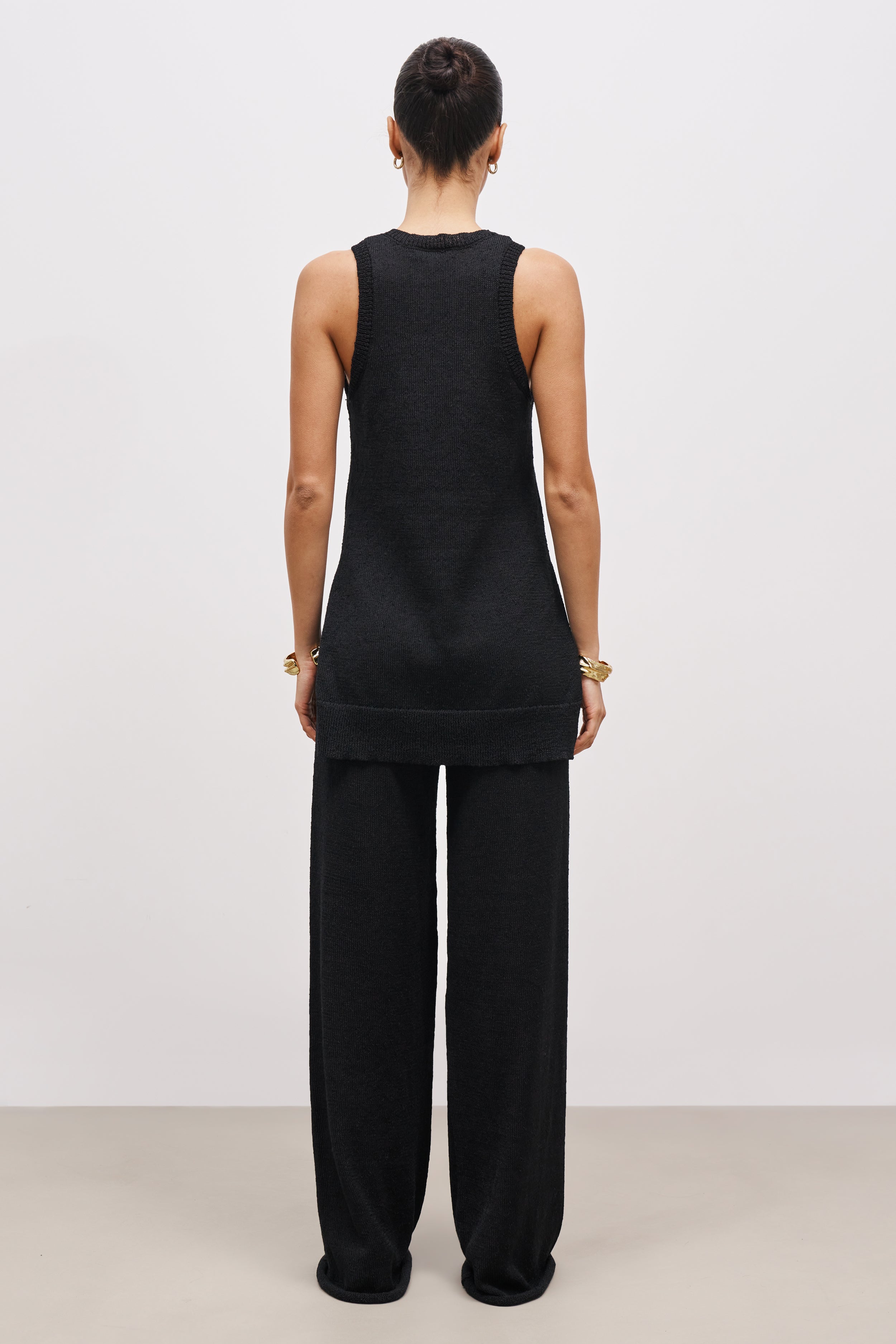 Crochet Knit Split Hem Tunic - Black
