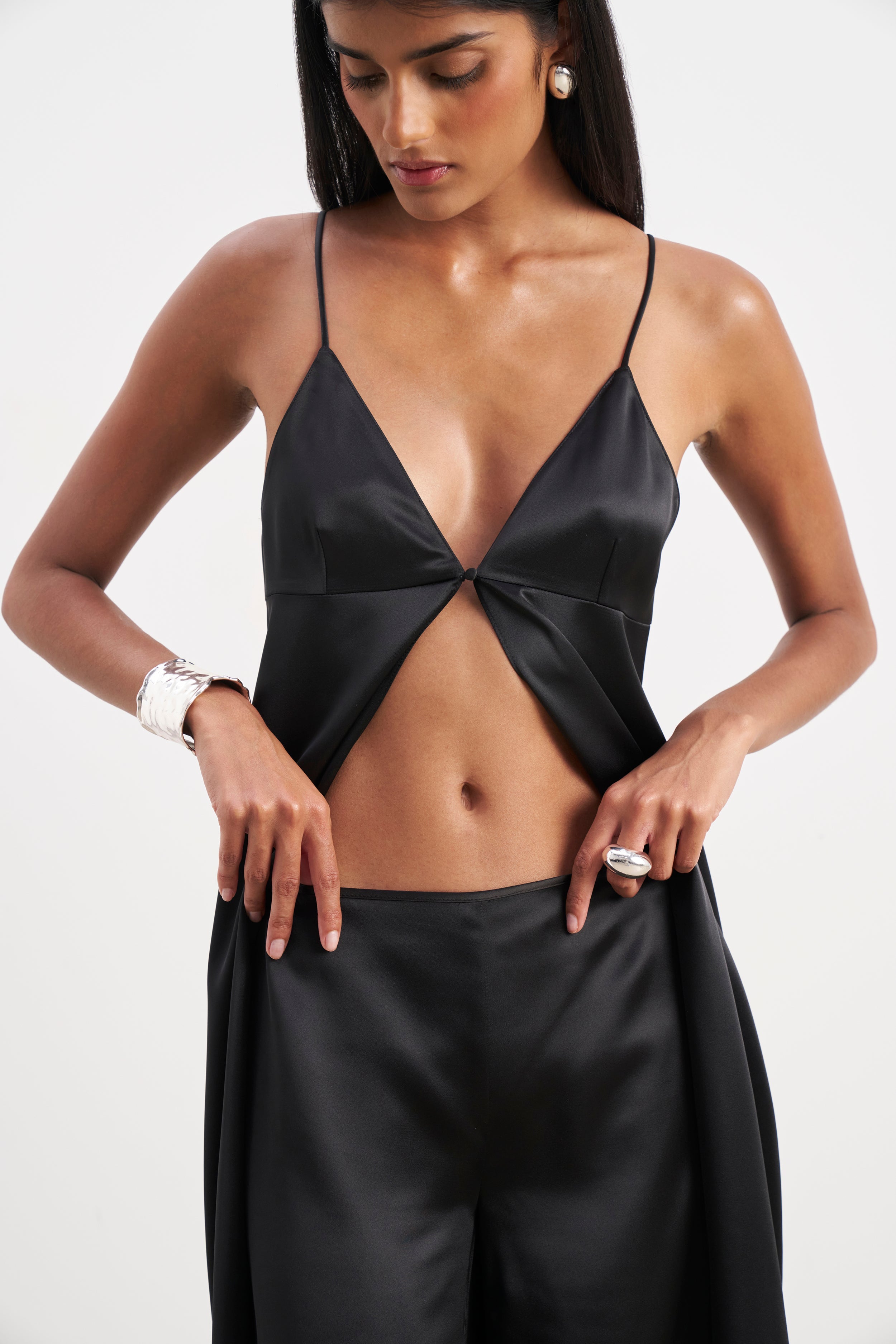 Formal Satin Ultra Wide Leg Trousers - Black