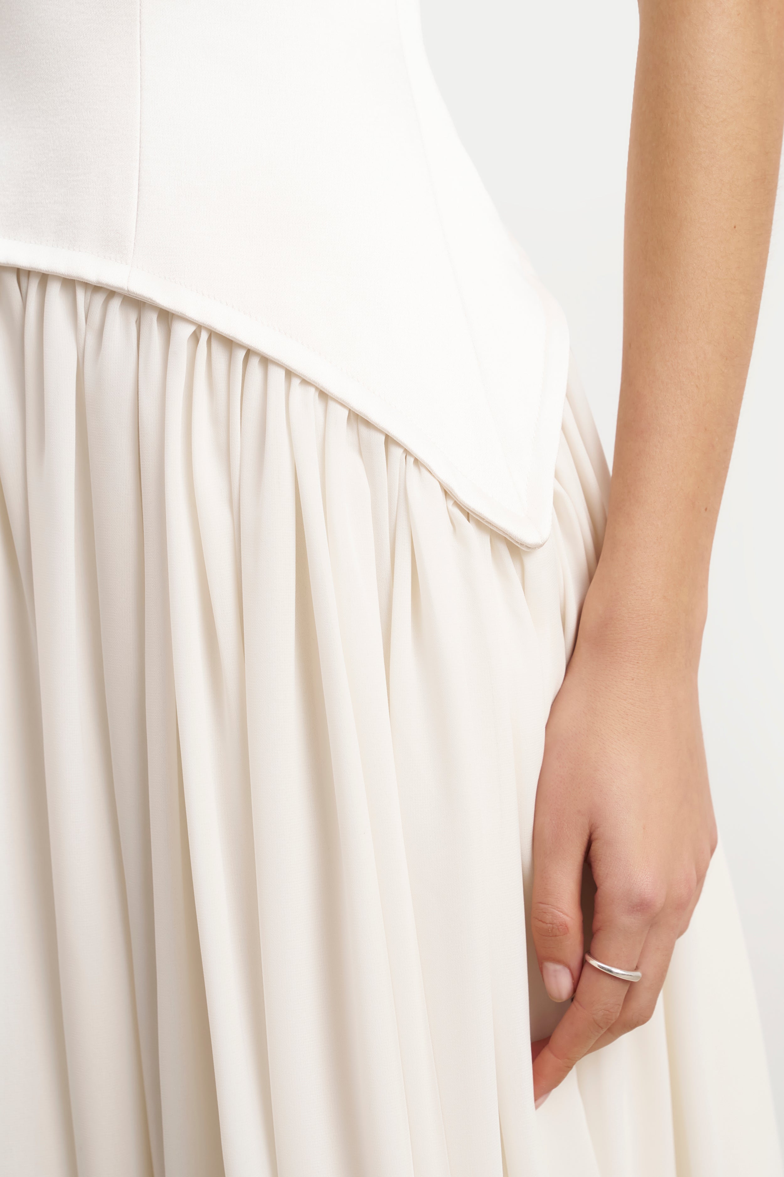 Satin Corset Off Shoulder Gown - Cream