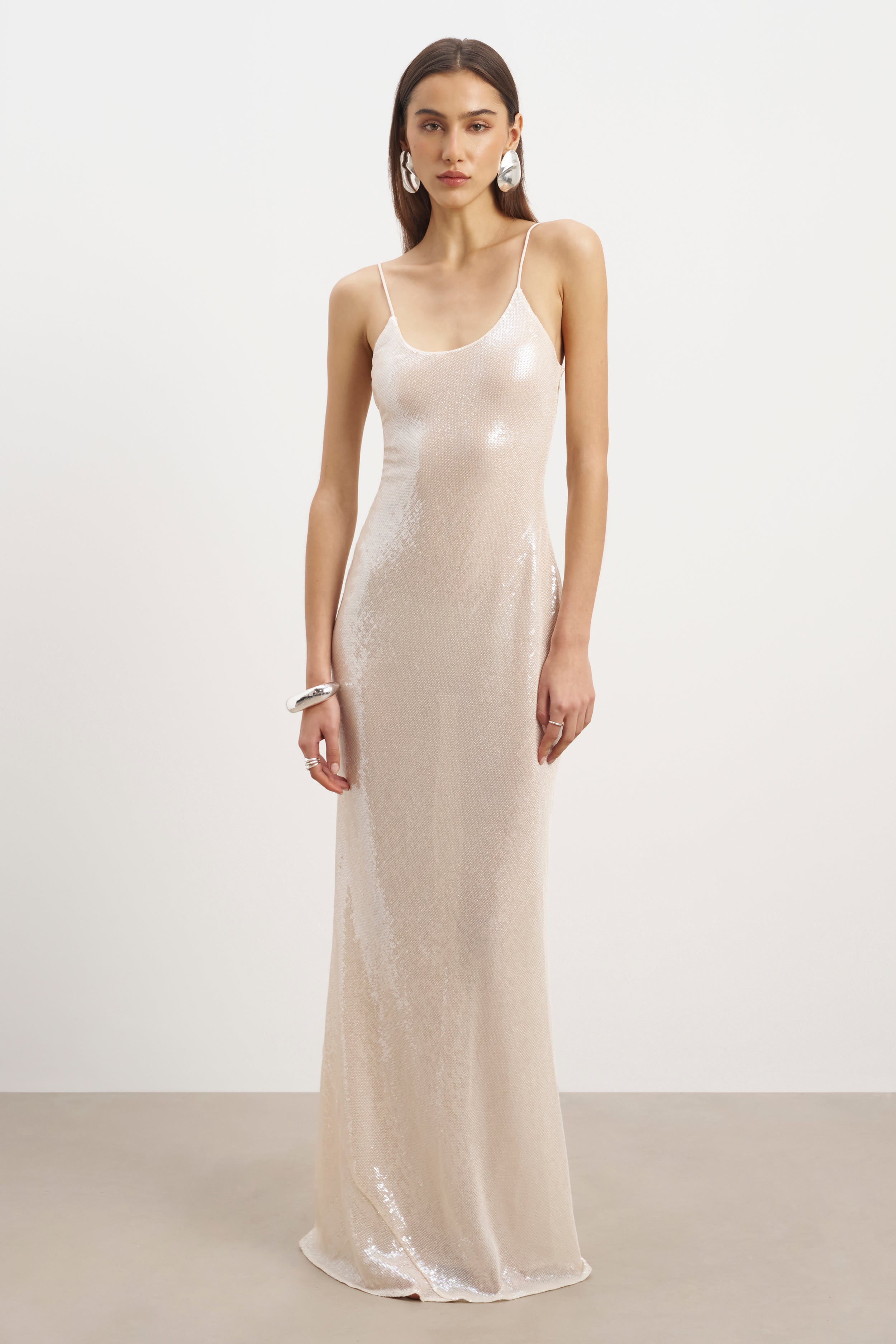 Sequin Camisole Maxi Dress - Nude