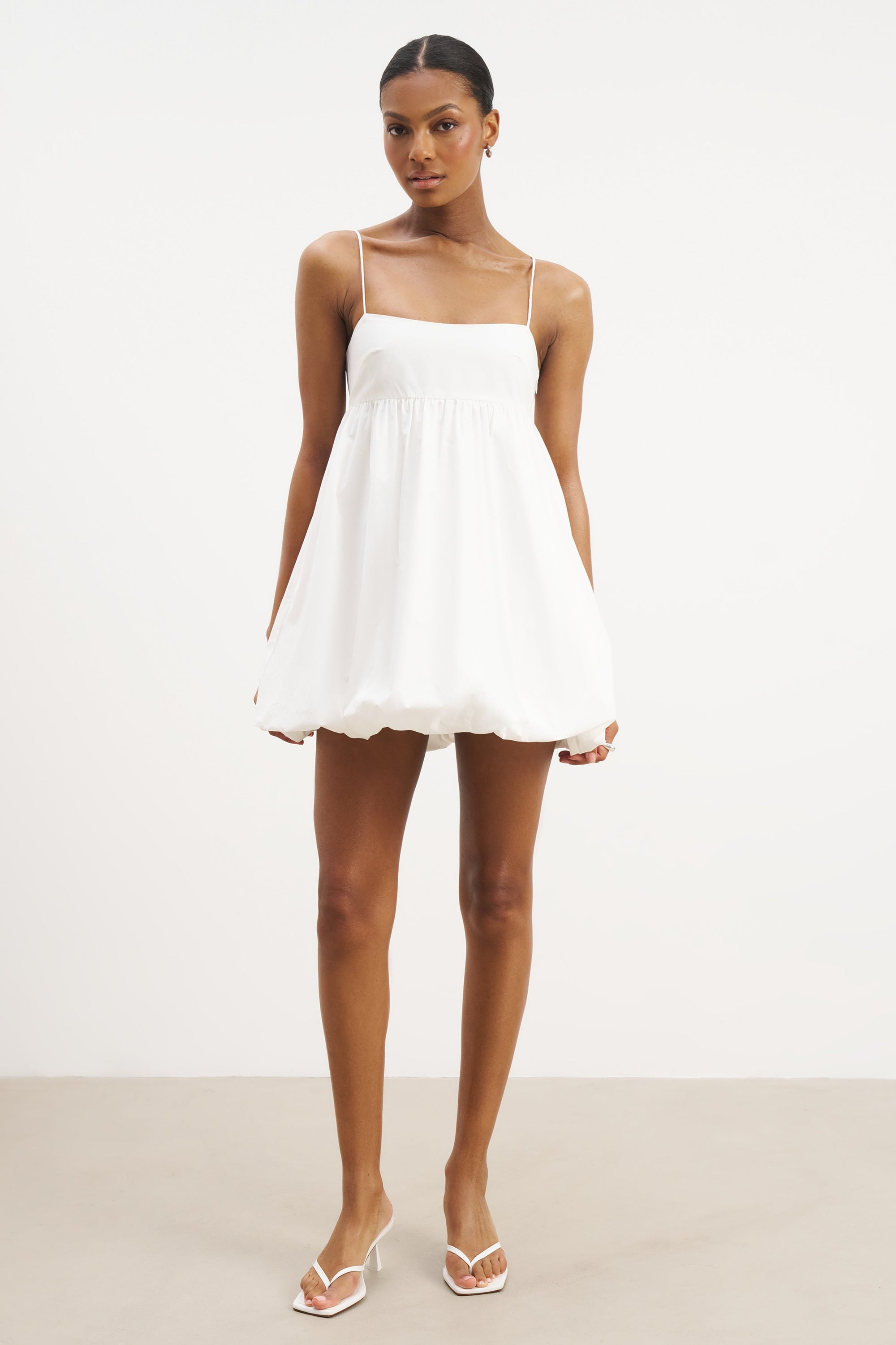 Cotton Puff Ball Mini Dress - White