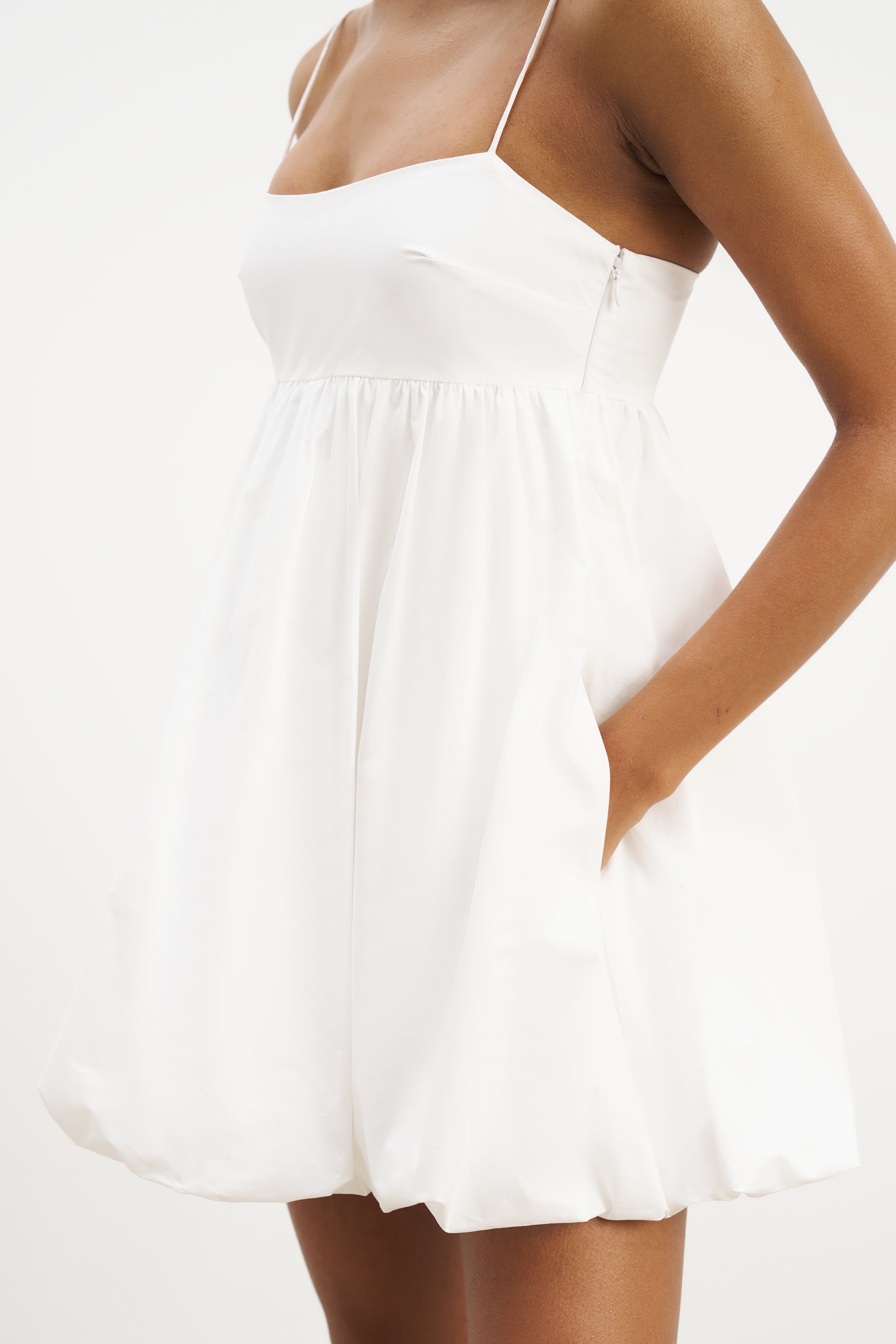 Cotton Puff Ball Mini Dress - White
