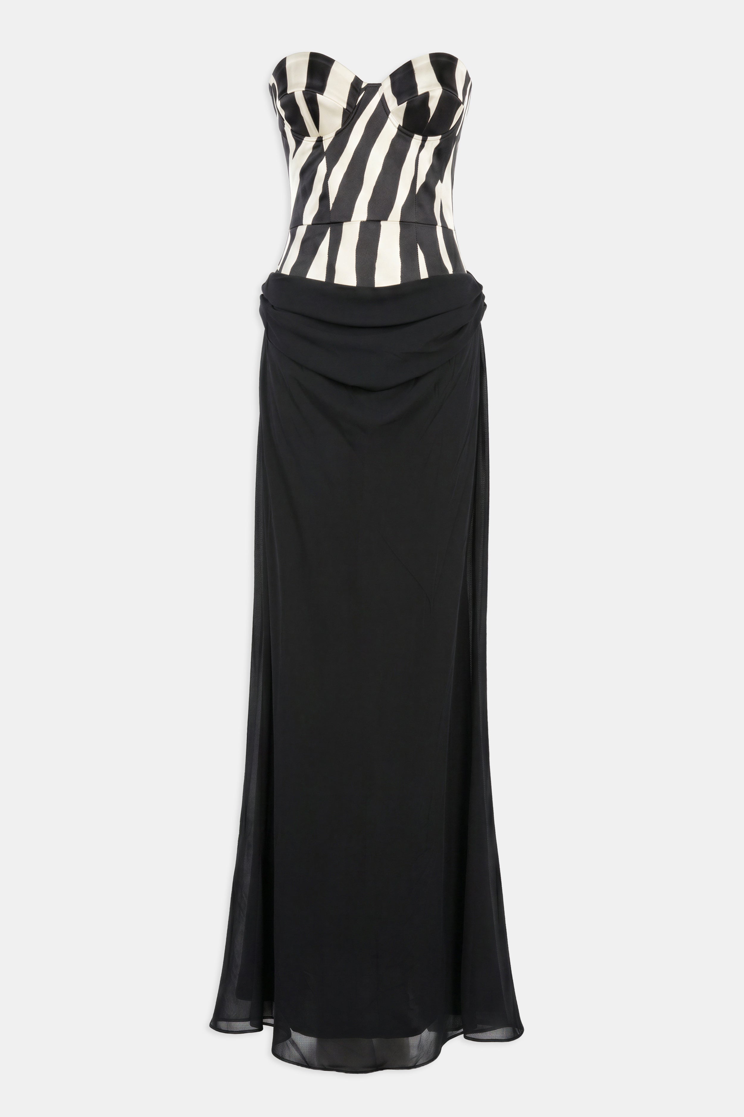 Satin Corset Gown With Draped Hip - Abstract Zebra