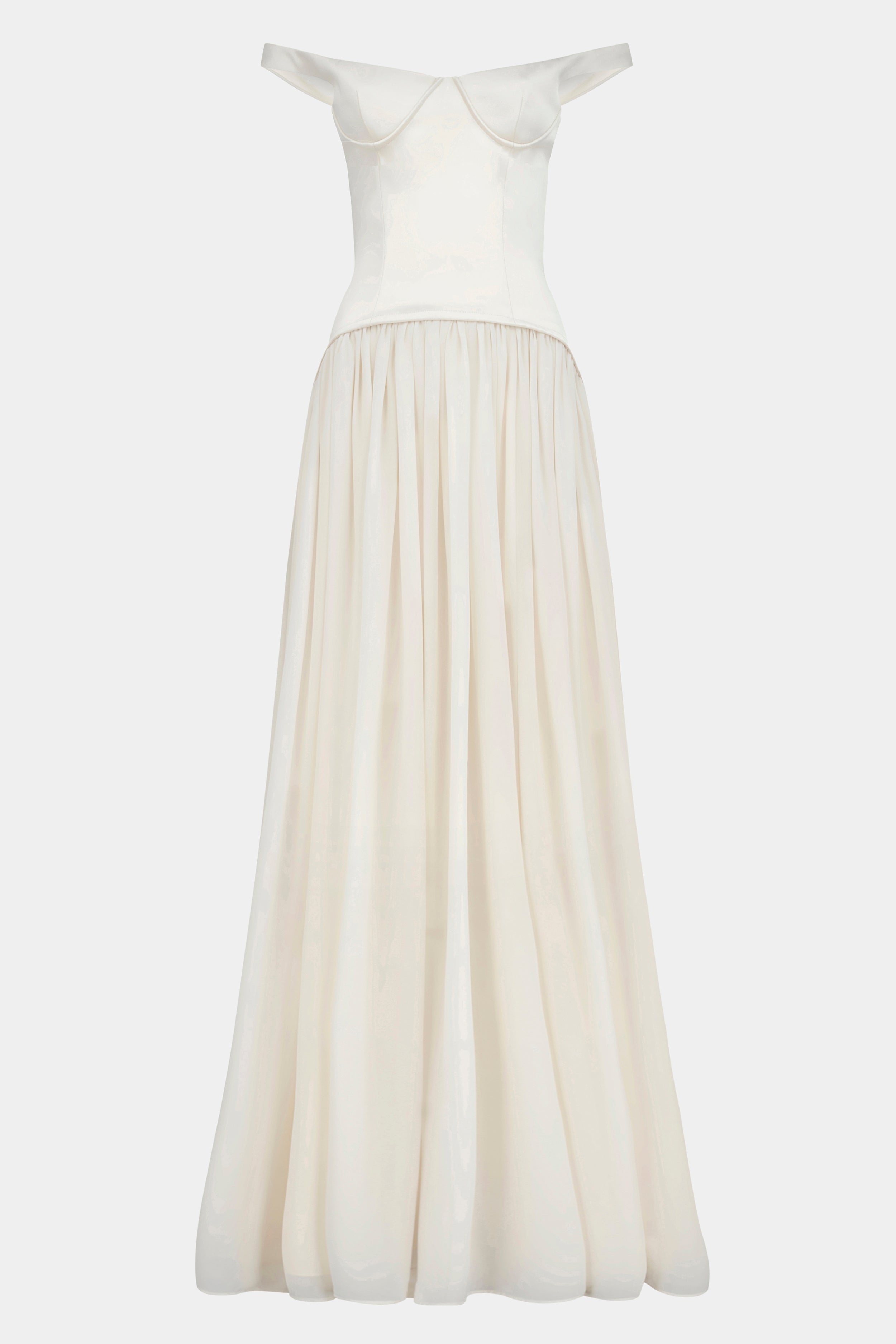 Satin Corset Off Shoulder Gown - Cream