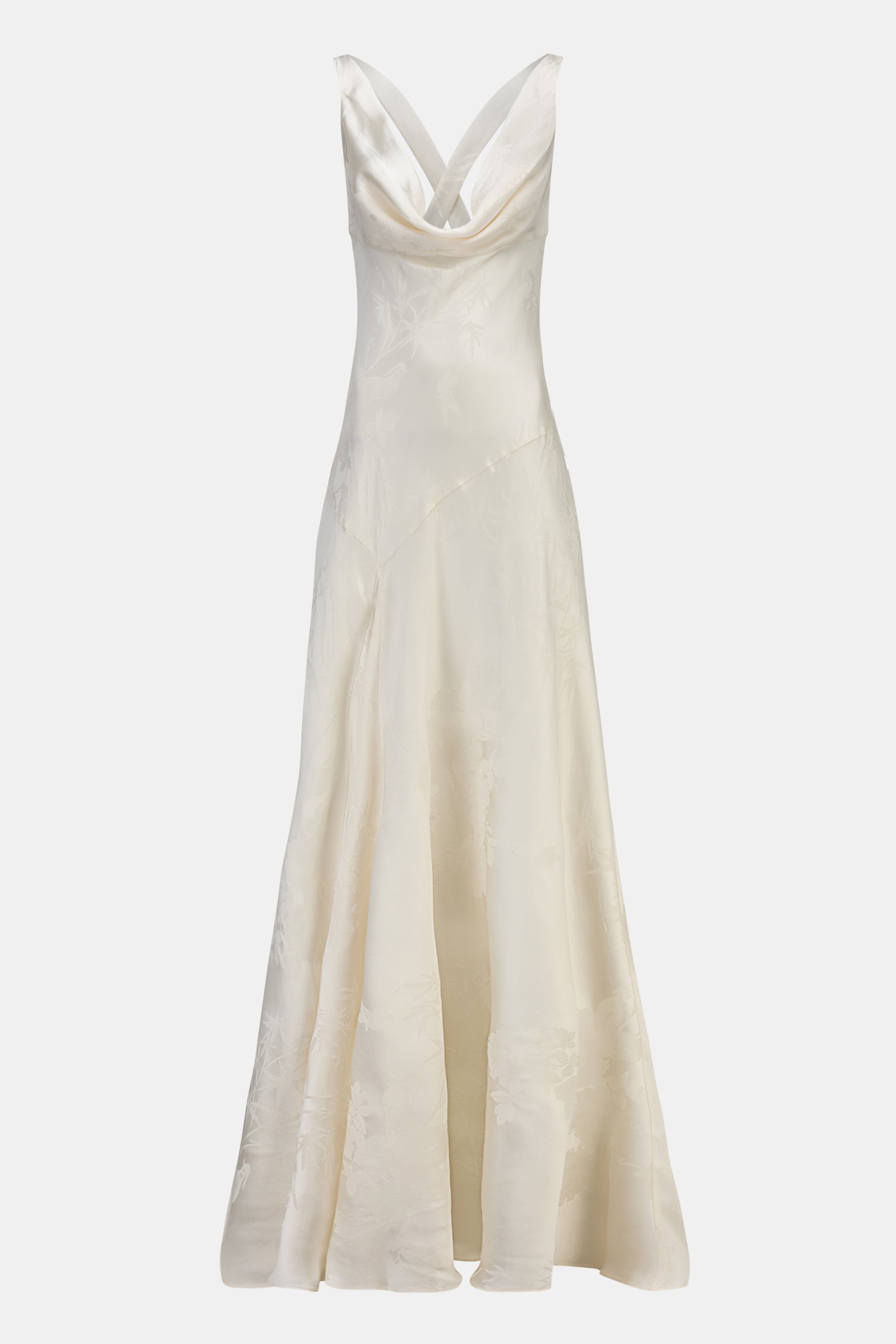 Satin Jacquard Asymmetric Panel Gown - Cream