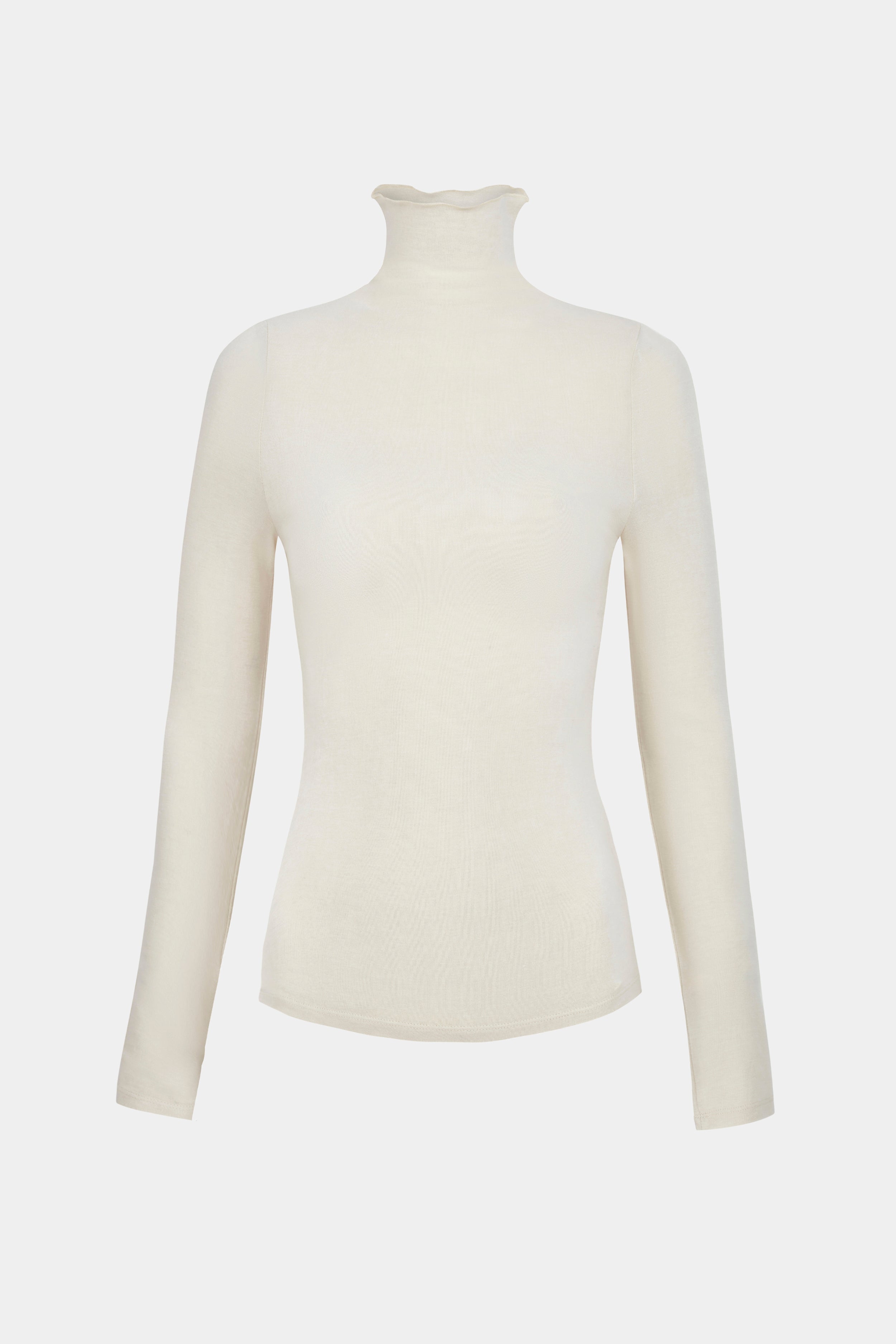 Semi Sheer High Neck Longsleeve Top - Cream
