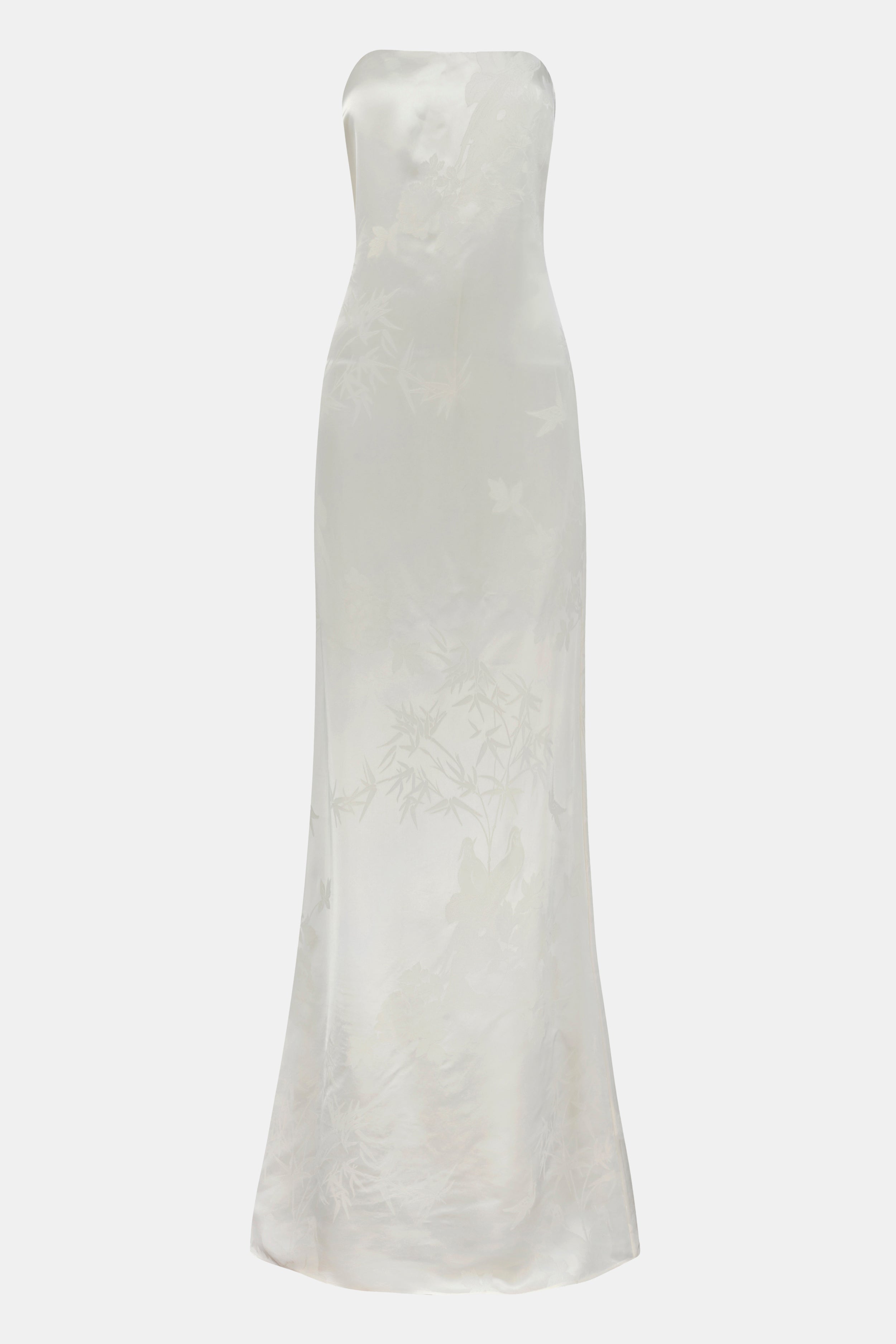 Satin Jacquard Strapless Maxi Dress - Cream