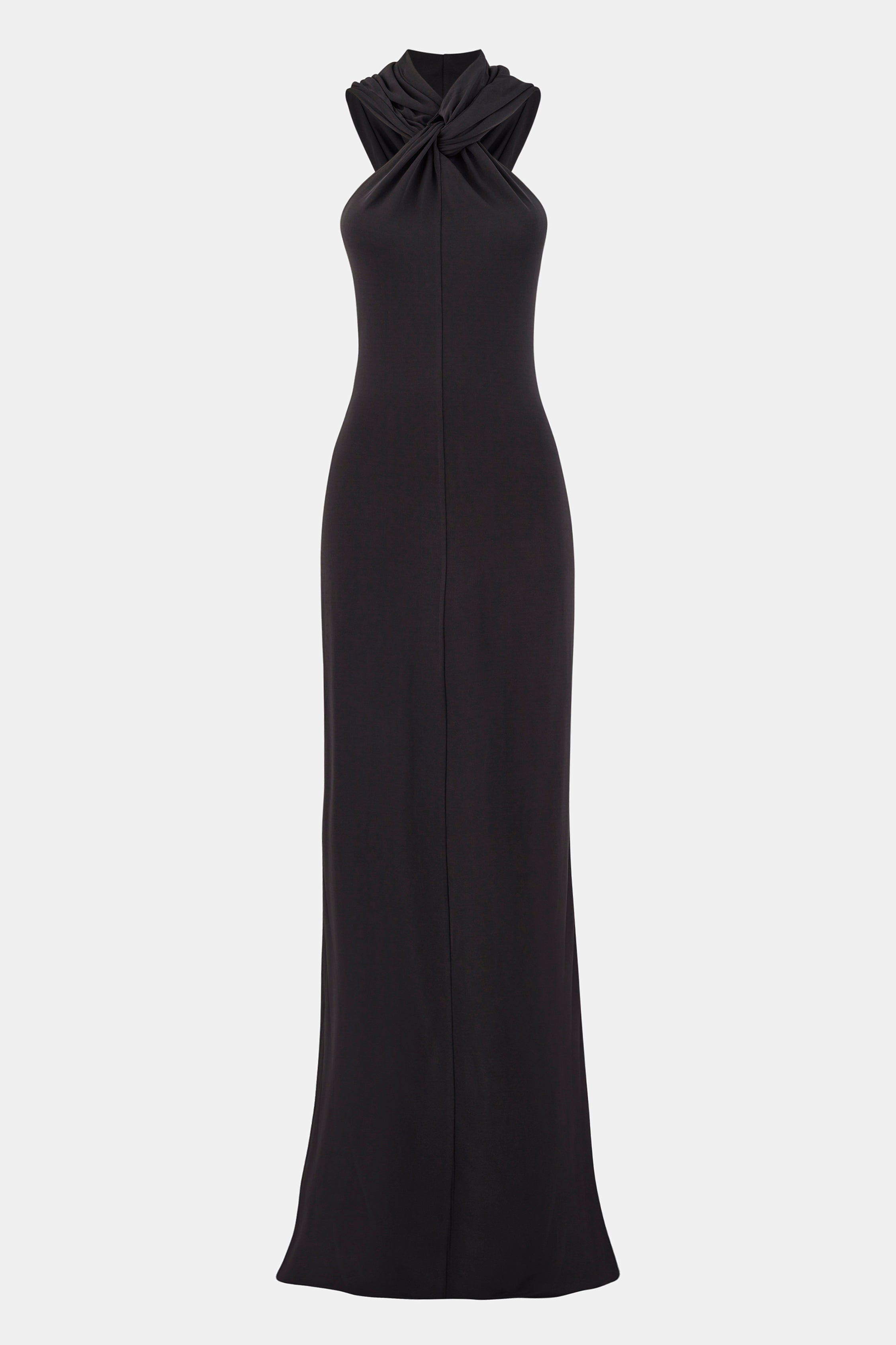 Hooded Halterneck Maxi Dress - Black