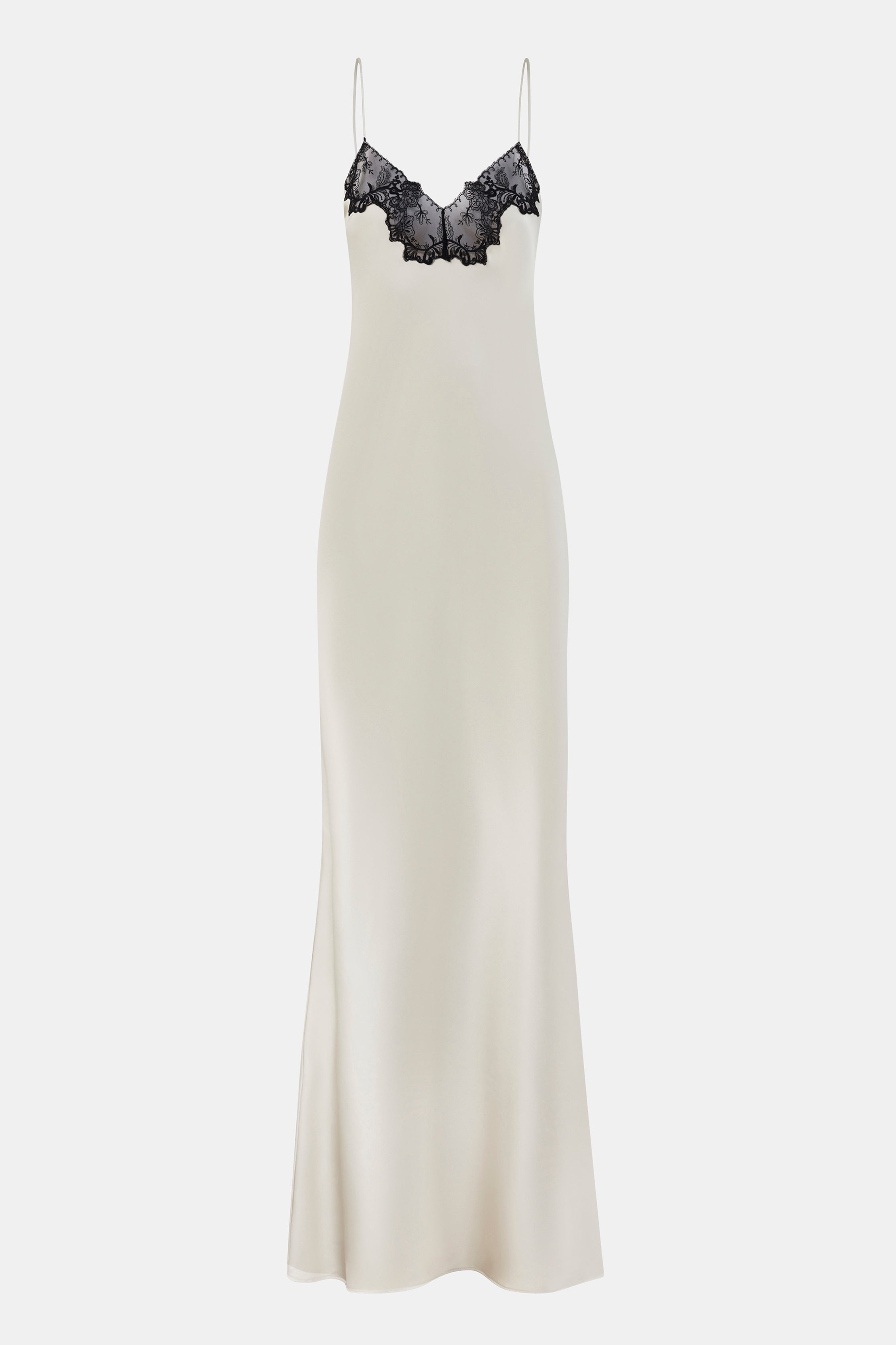 Satin Lace Detail Camisole Maxi Dress - Champagne/Black