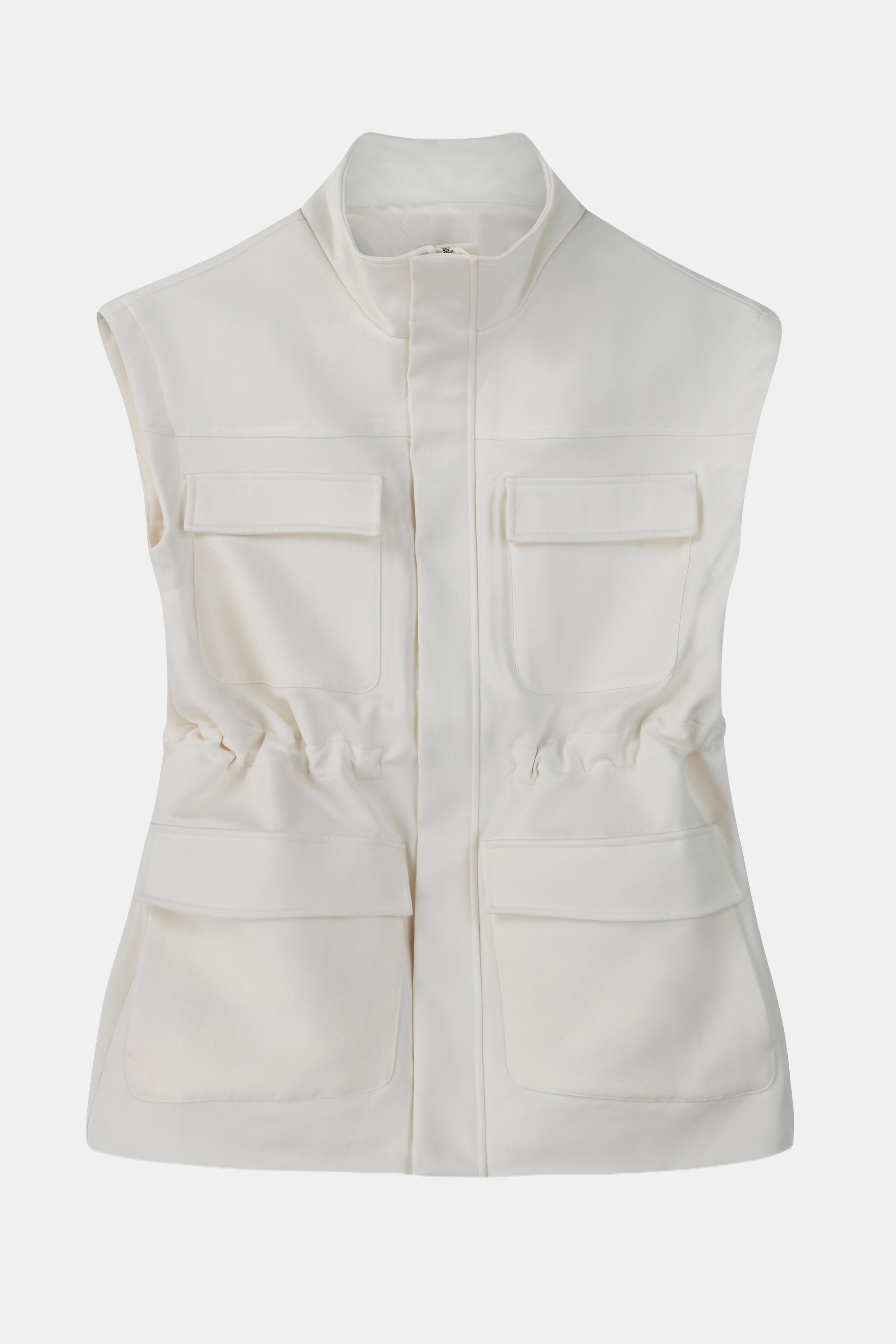 Cotton Sleeveless Utility Vest - White