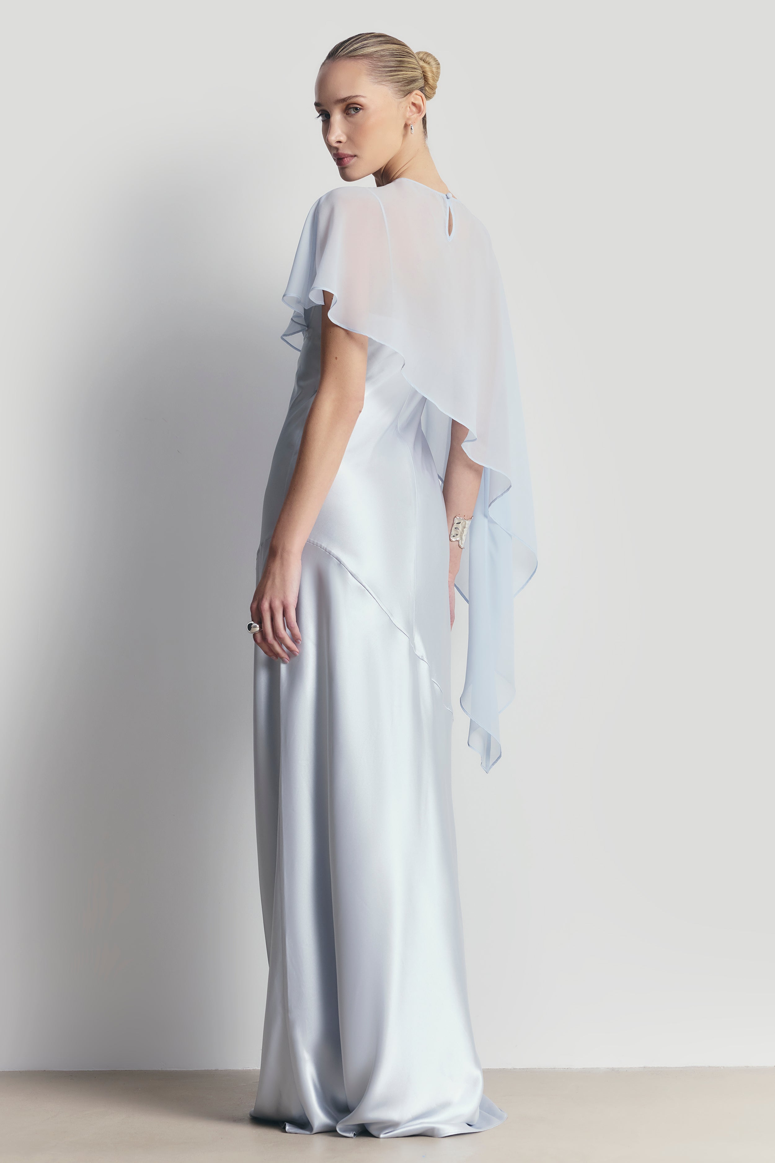 Sheer Chiffon Asymmetric Cape - Powder Blue