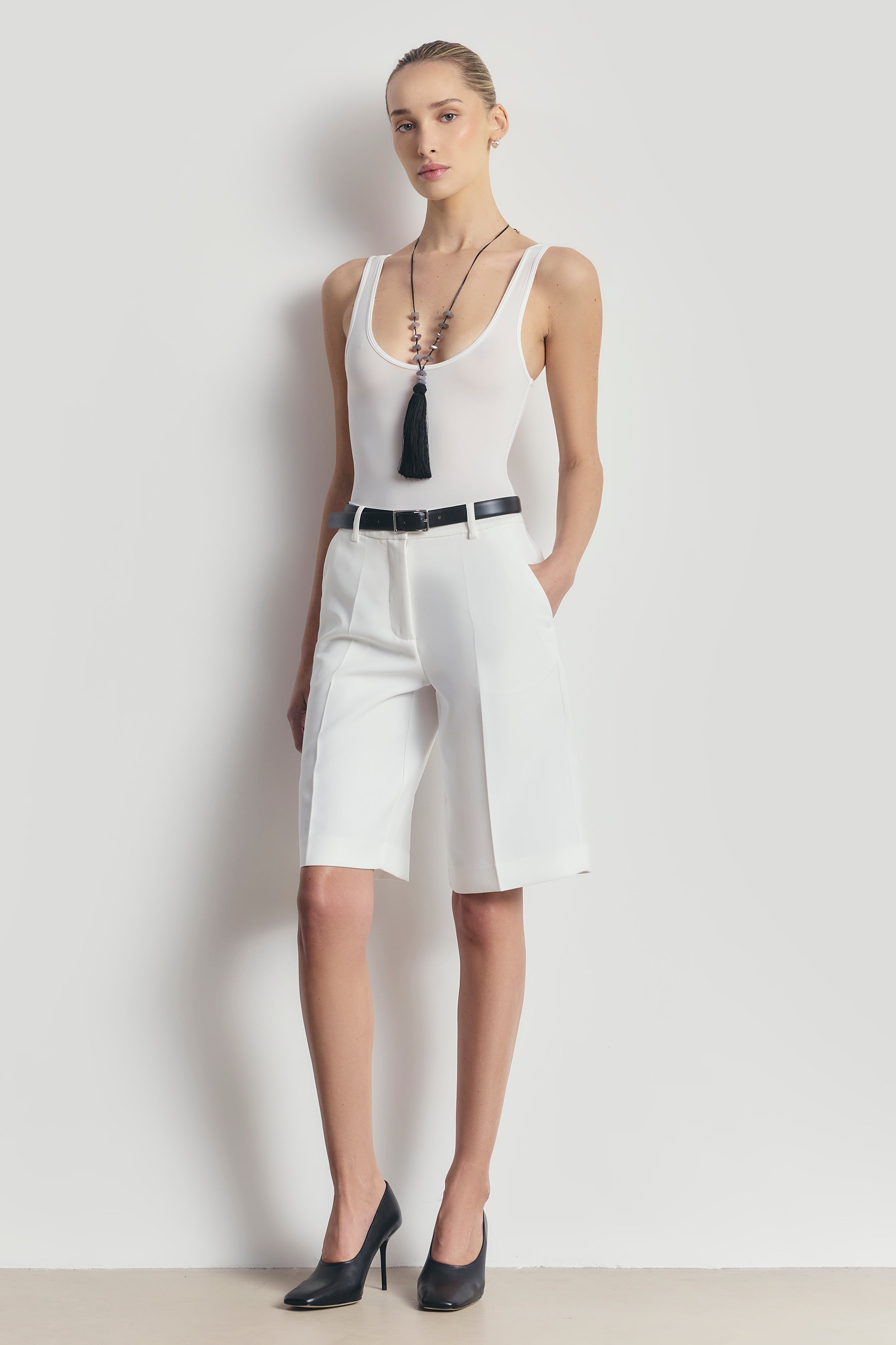 Semi Sheer Scoop Neck Bodysuit - White