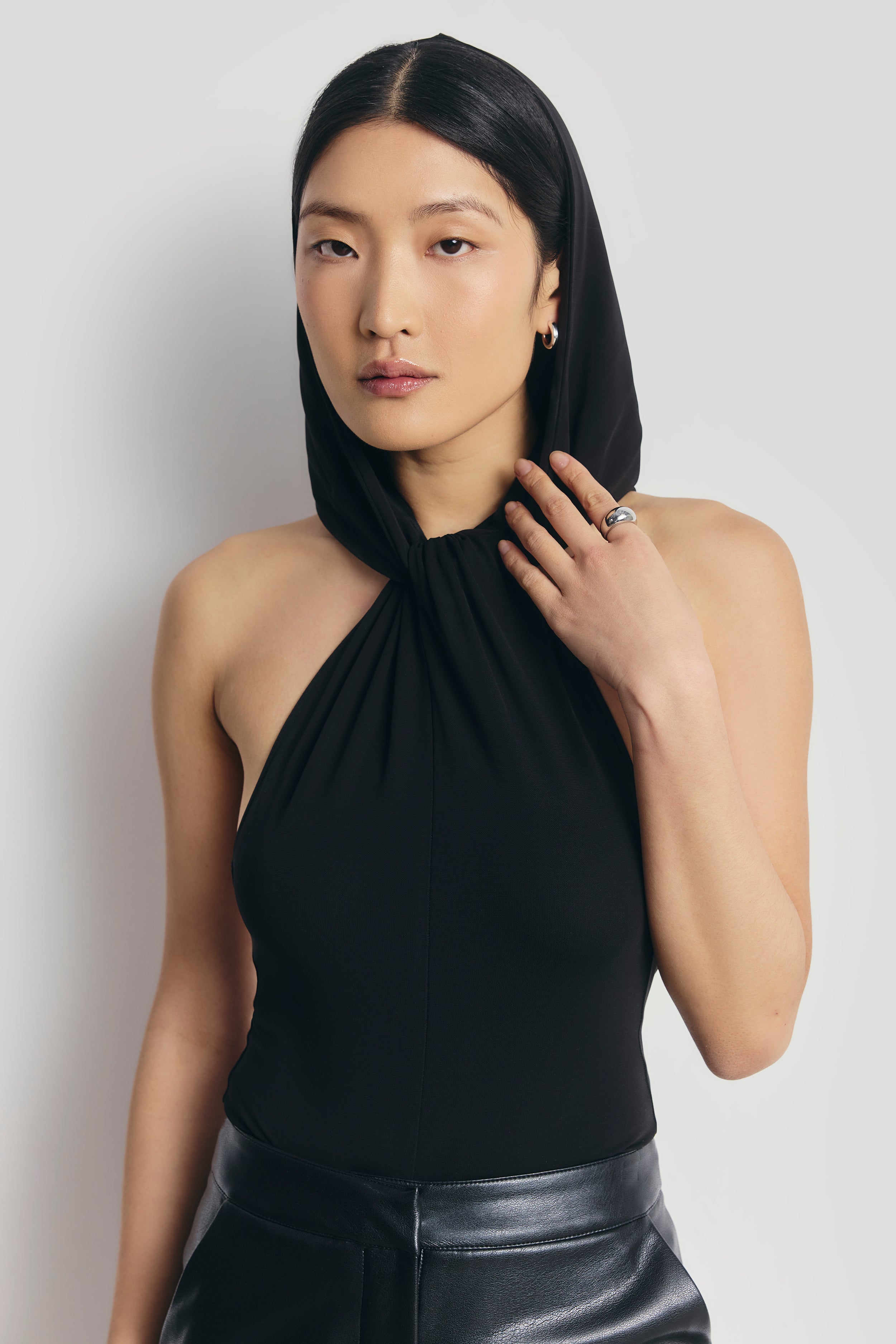 Hooded Halterneck Bodysuit - Black
