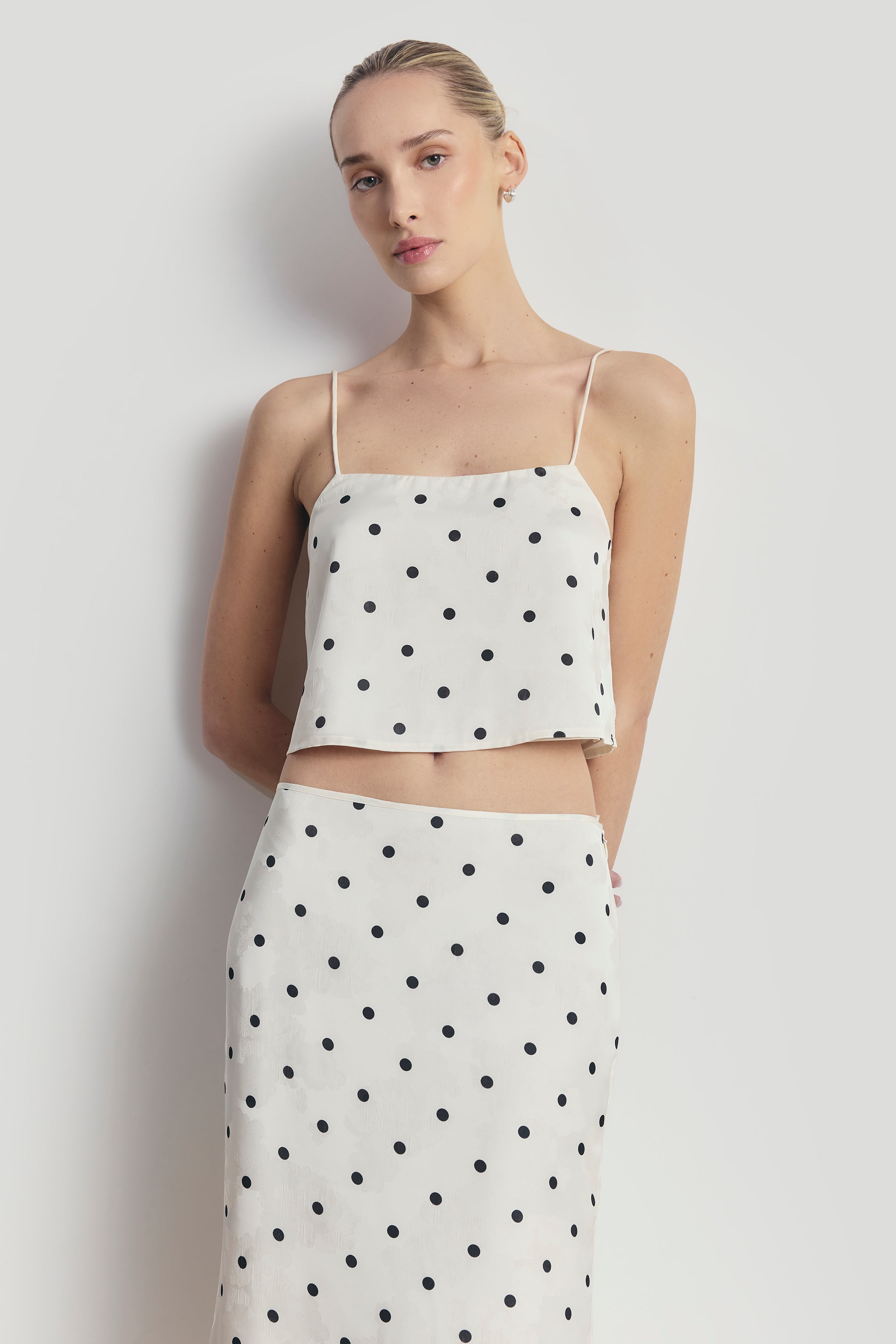 Satin Jacquard Polka Dot Camisole Top - Cream Polka Dot