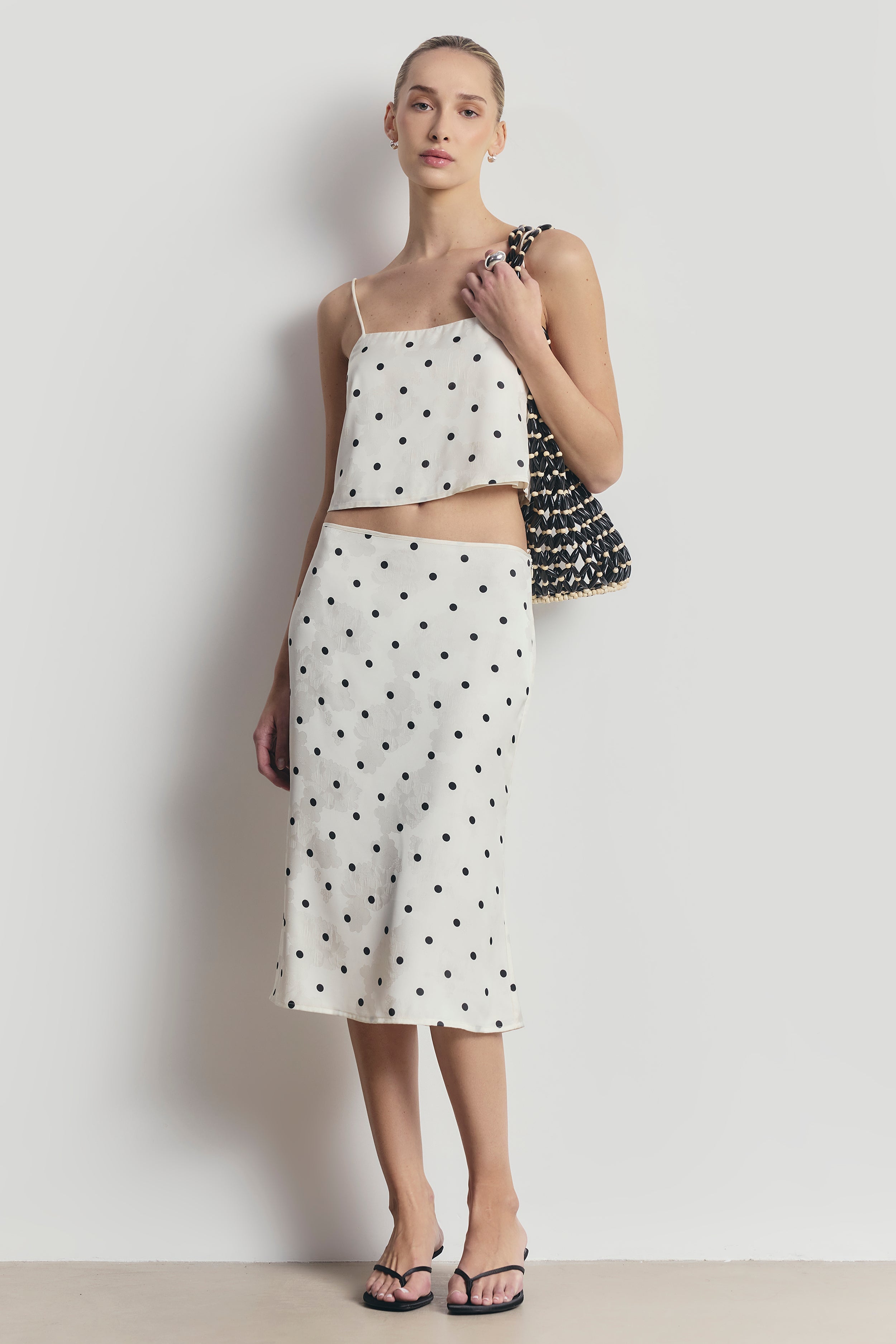 Satin Jacquard Polka Dot Camisole Top - Cream Polka Dot