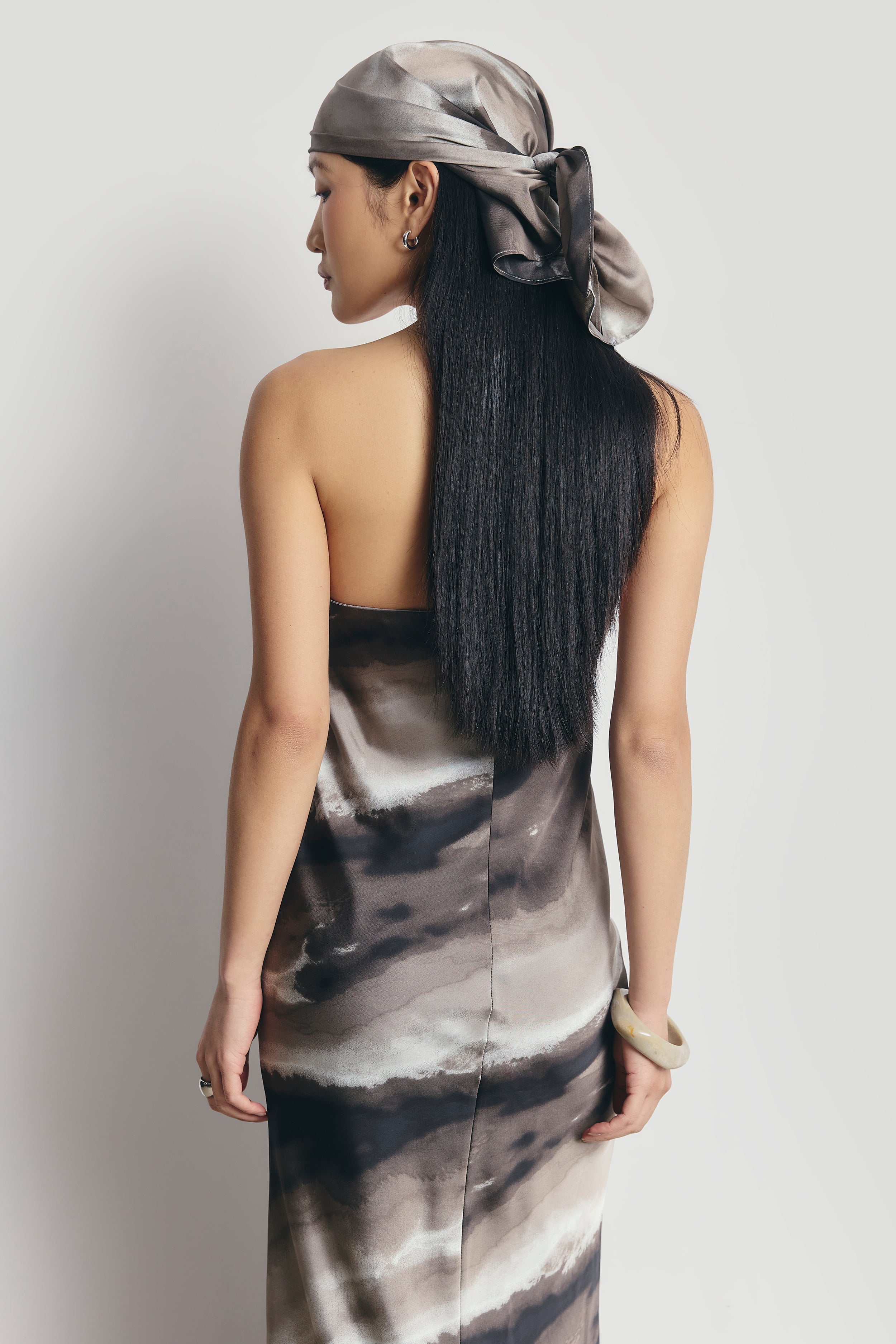 Satin Strapless Maxi Dress - Sage Marble