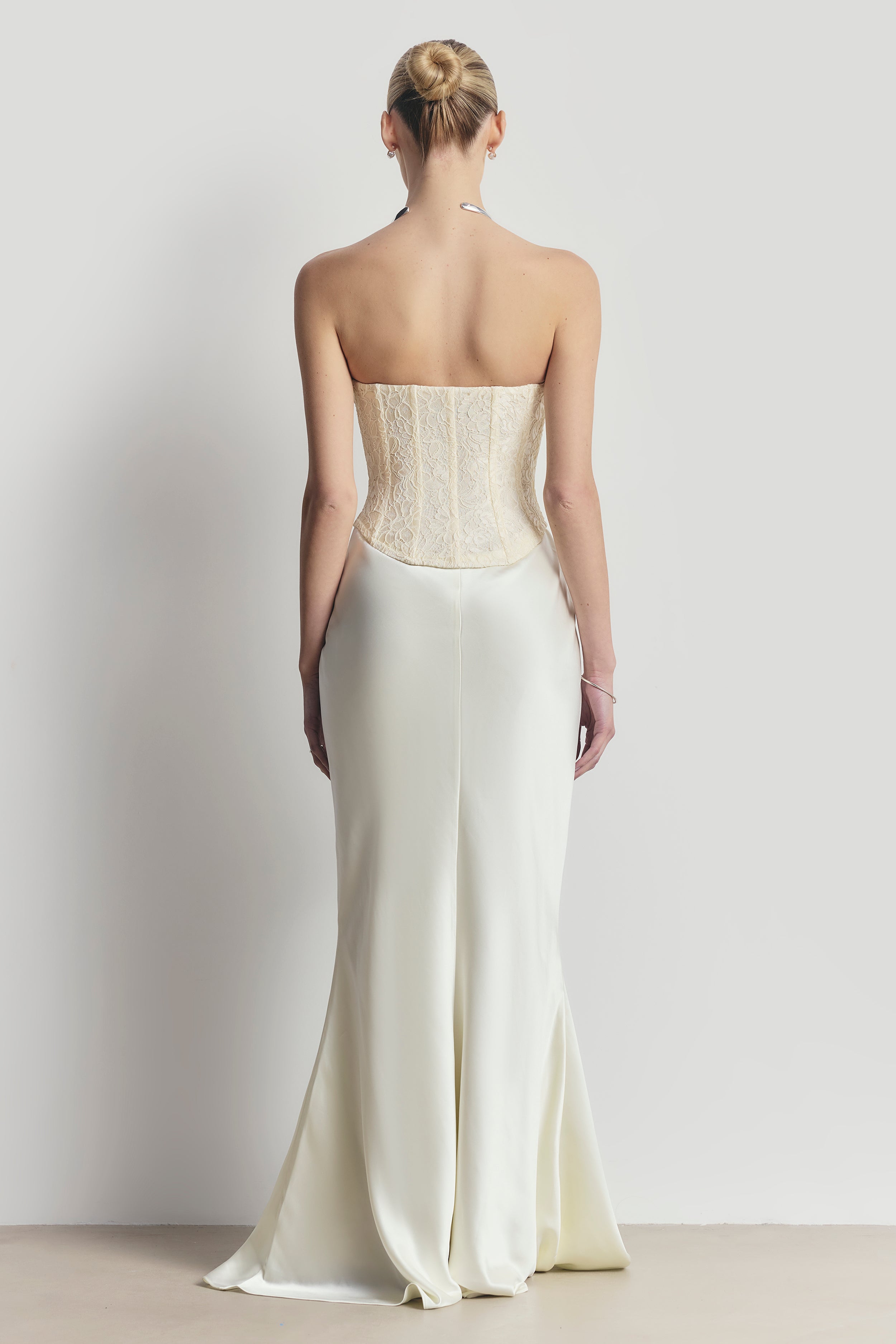 Lace Corset Gown with Sweetheart Neckline - Cream