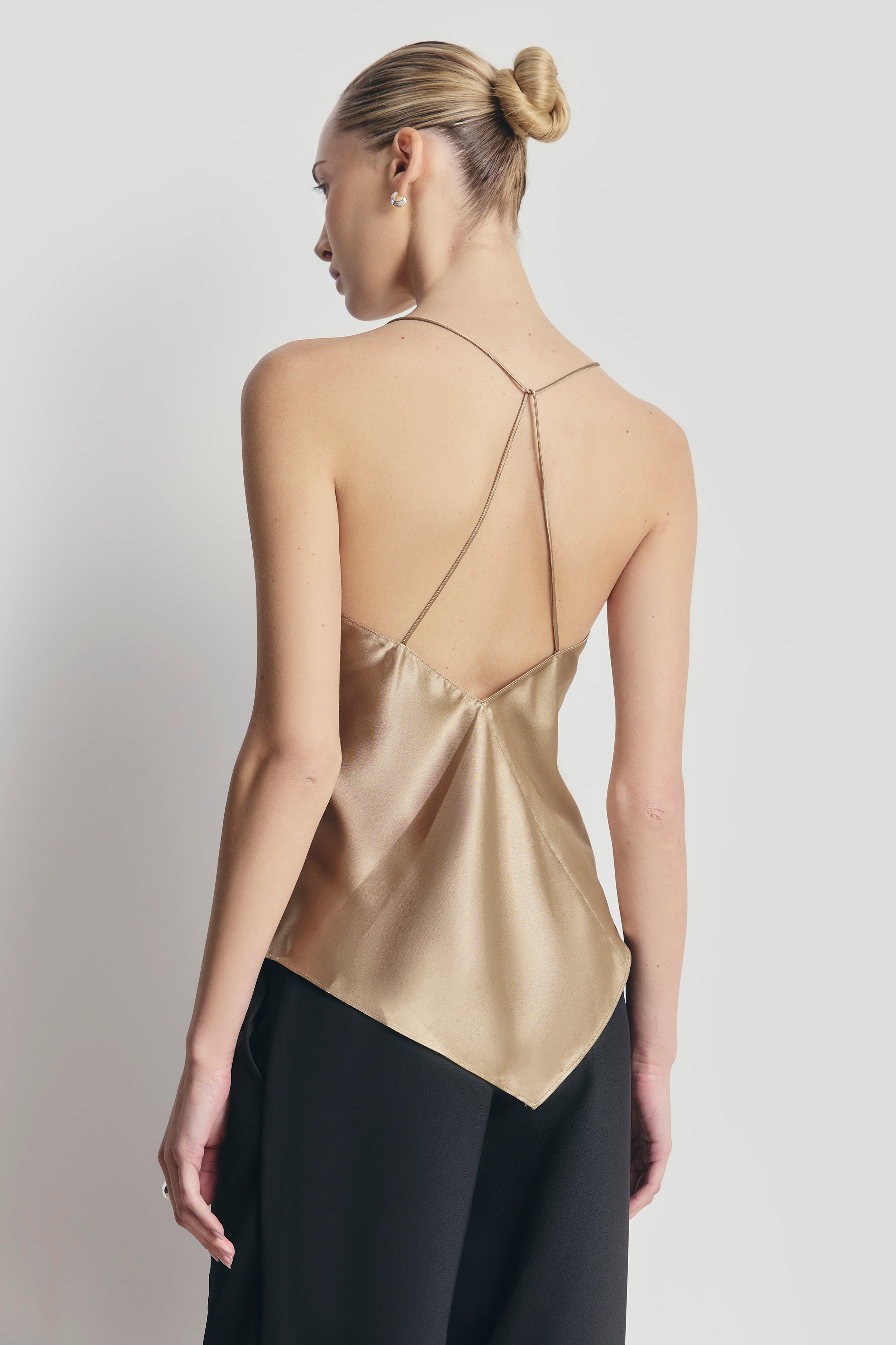 Satin Panel Detail V Neck Camisole - Bronze