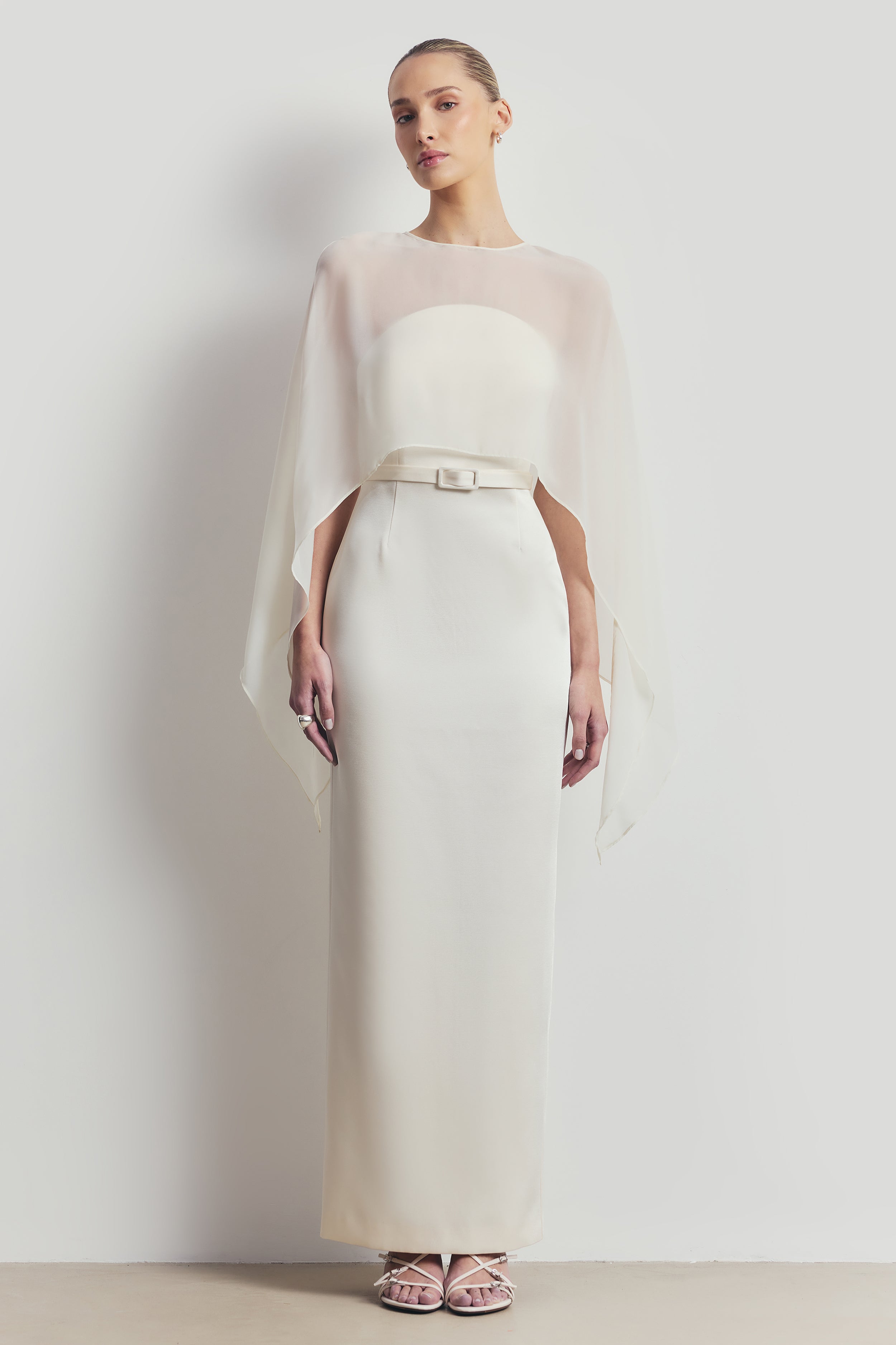 Satin Structured Column Maxi Dress - Cream