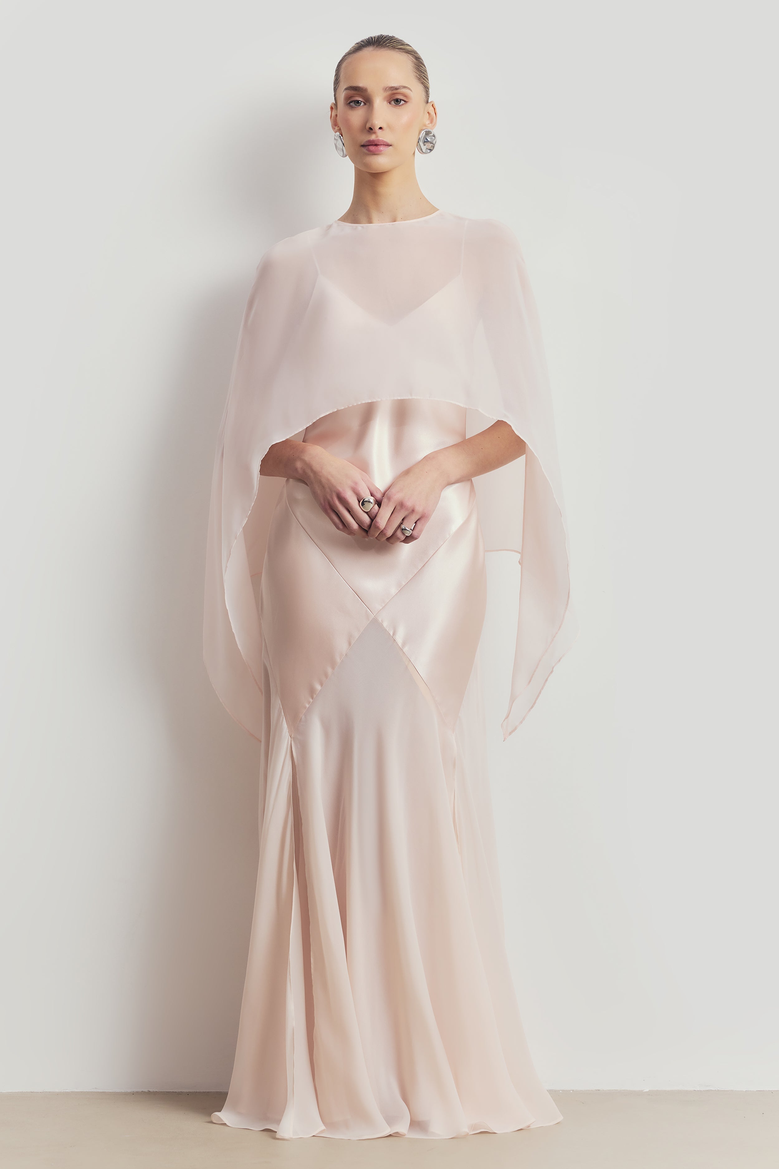 Sheer Chiffon Curved Hem Cape - Blush