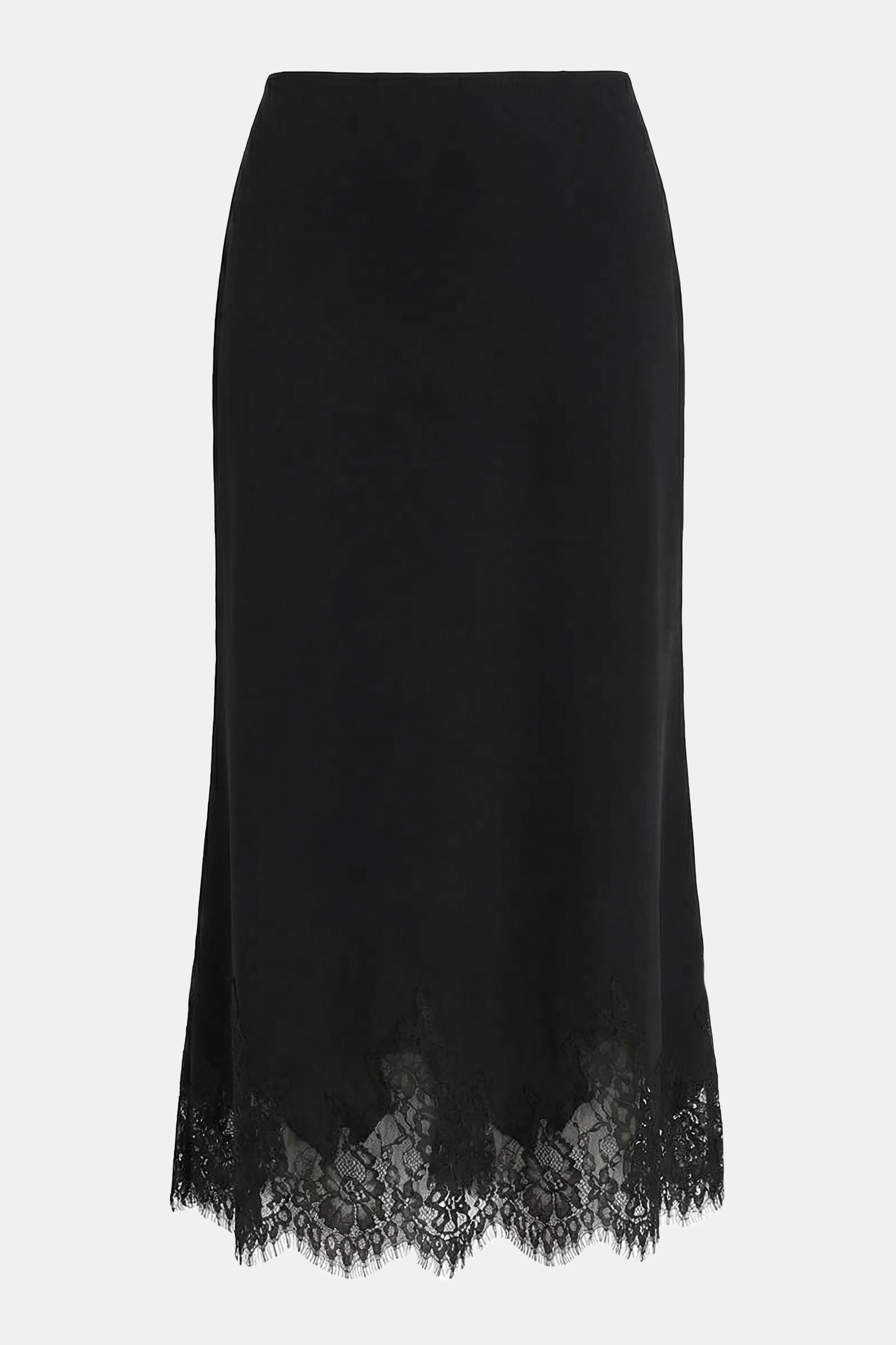 Lace Hem Column Maxi Skirt - Black