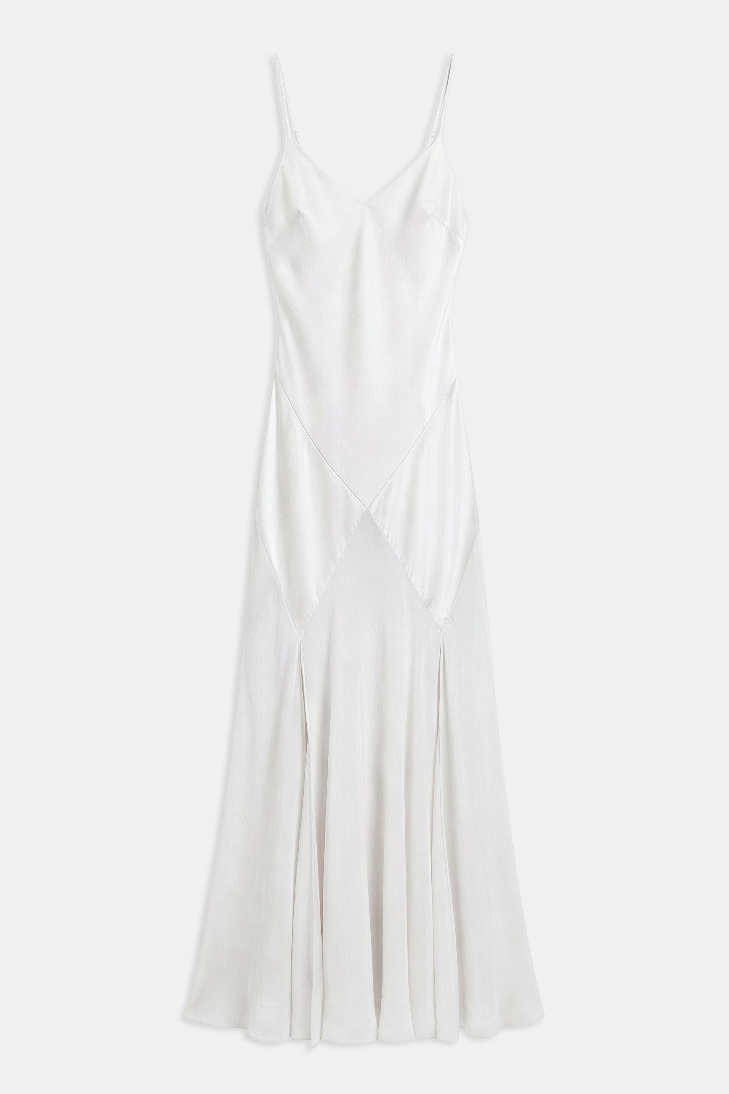 Plunging Satin Handkerchief Hem Gown - White