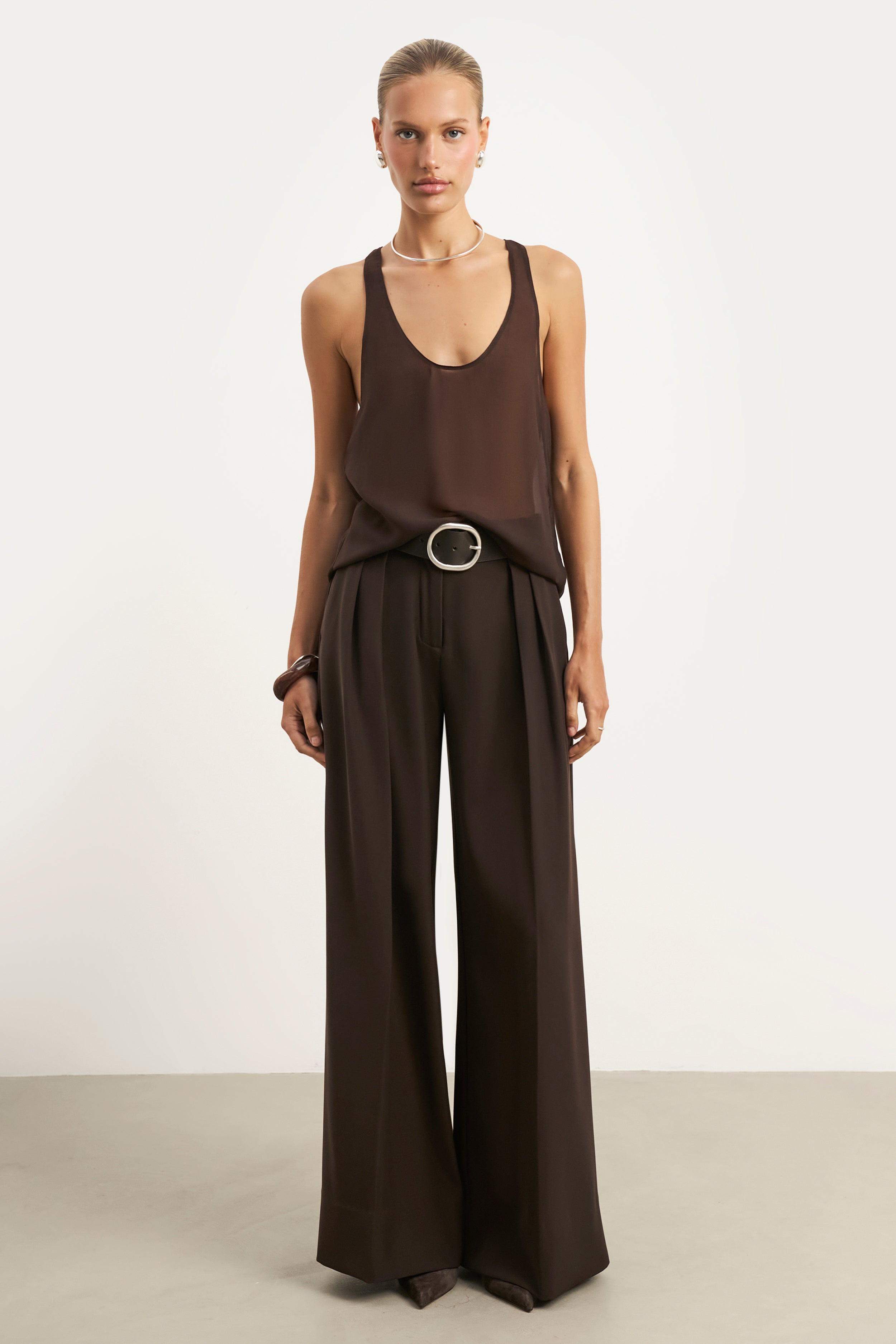 Pleated Ultra Wide Leg Trousers - Carob