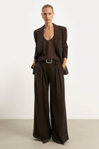 Pleated Ultra Wide Leg Trousers - Carob