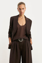 Dropped Waist Double Breasted Blazer - Carob