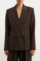 Dropped Waist Double Breasted Blazer - Carob