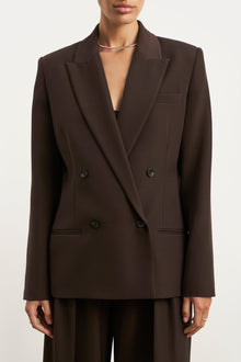 Dropped Waist Double Breasted Blazer - Carob