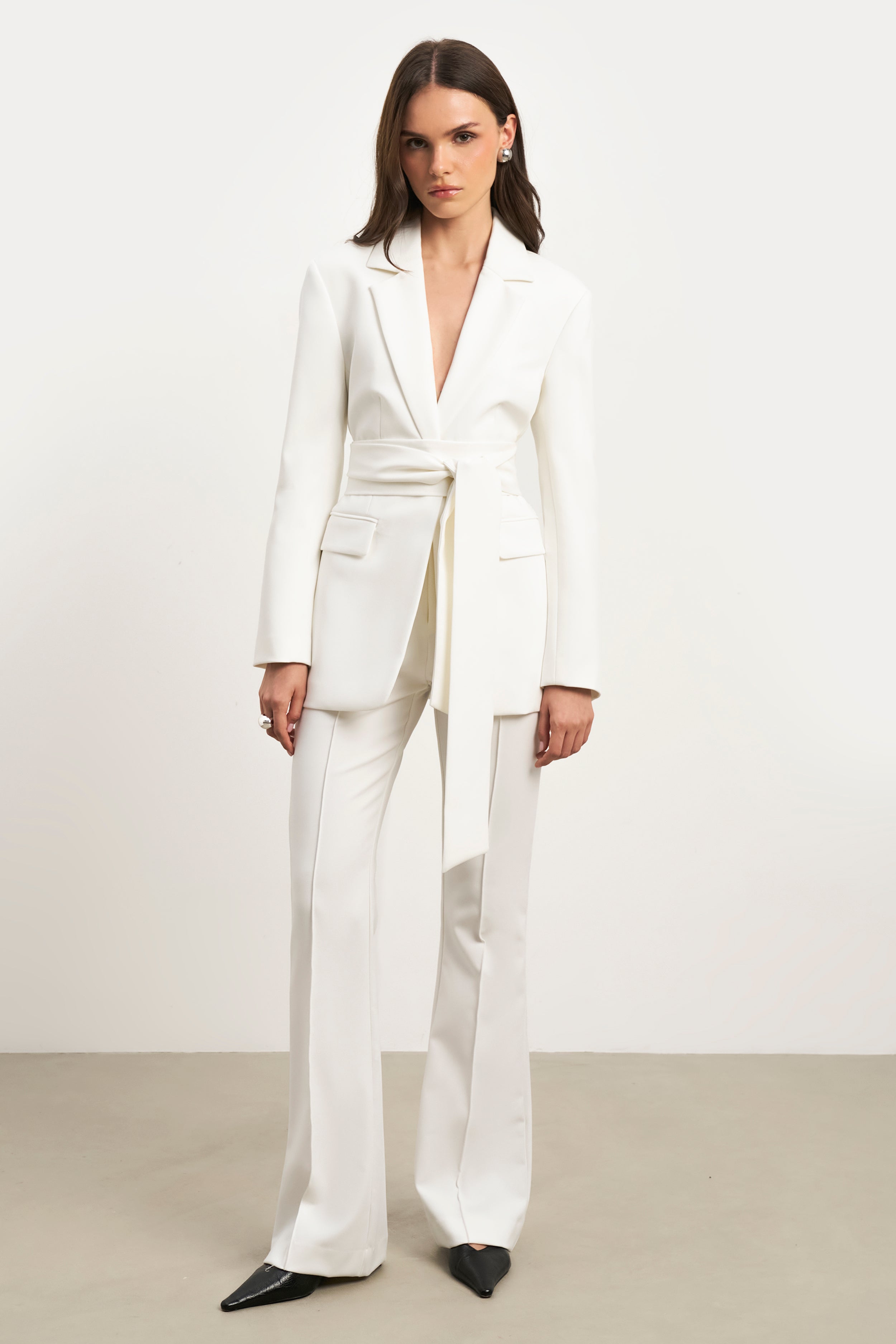 Wide Leg Suit Trousers - White