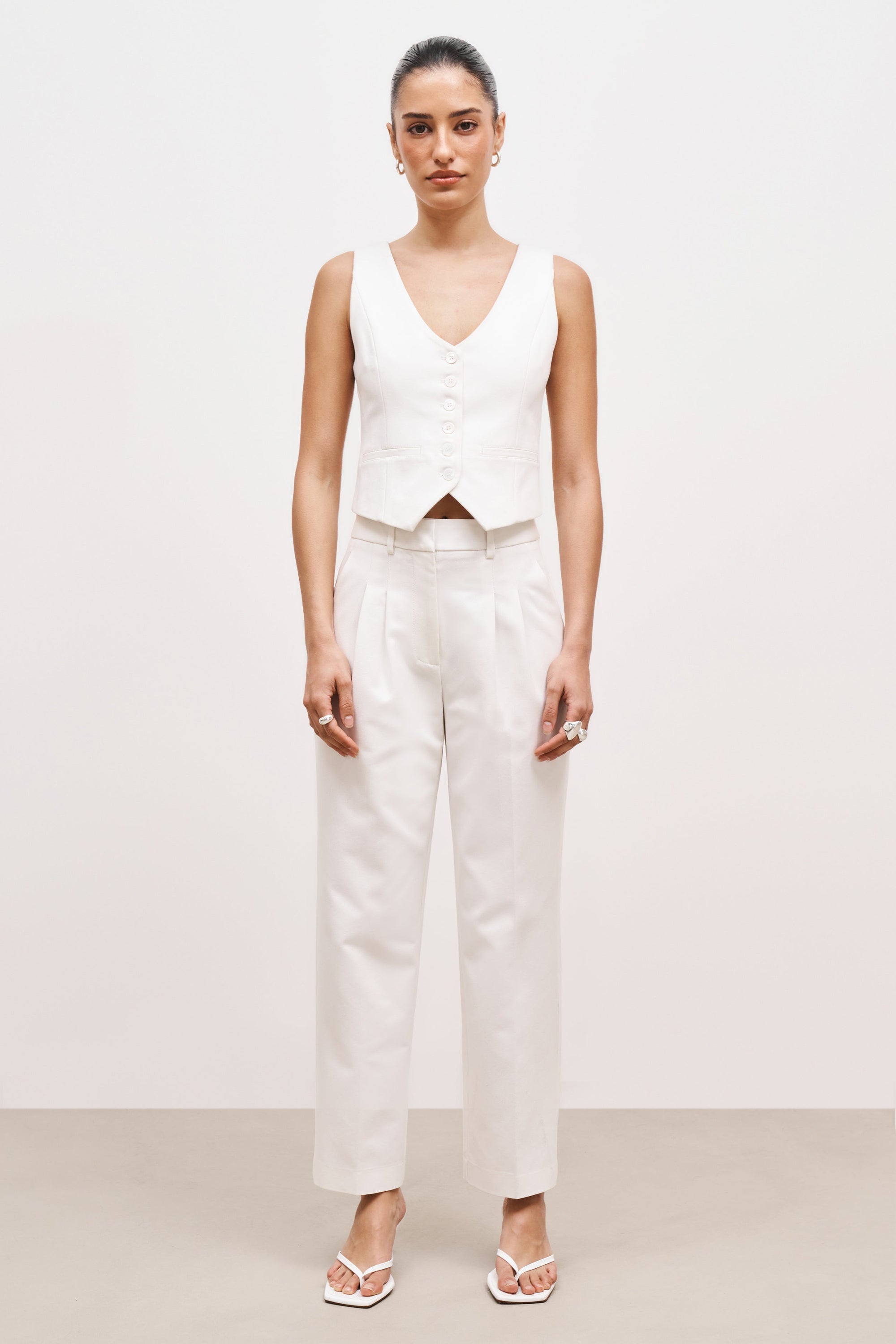 Carrot Leg Trousers - Cream