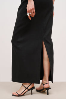 Mid Rise Linen Maxi Skirt - Black