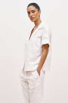 Linen Short Sleeve Bowling Shirt - White