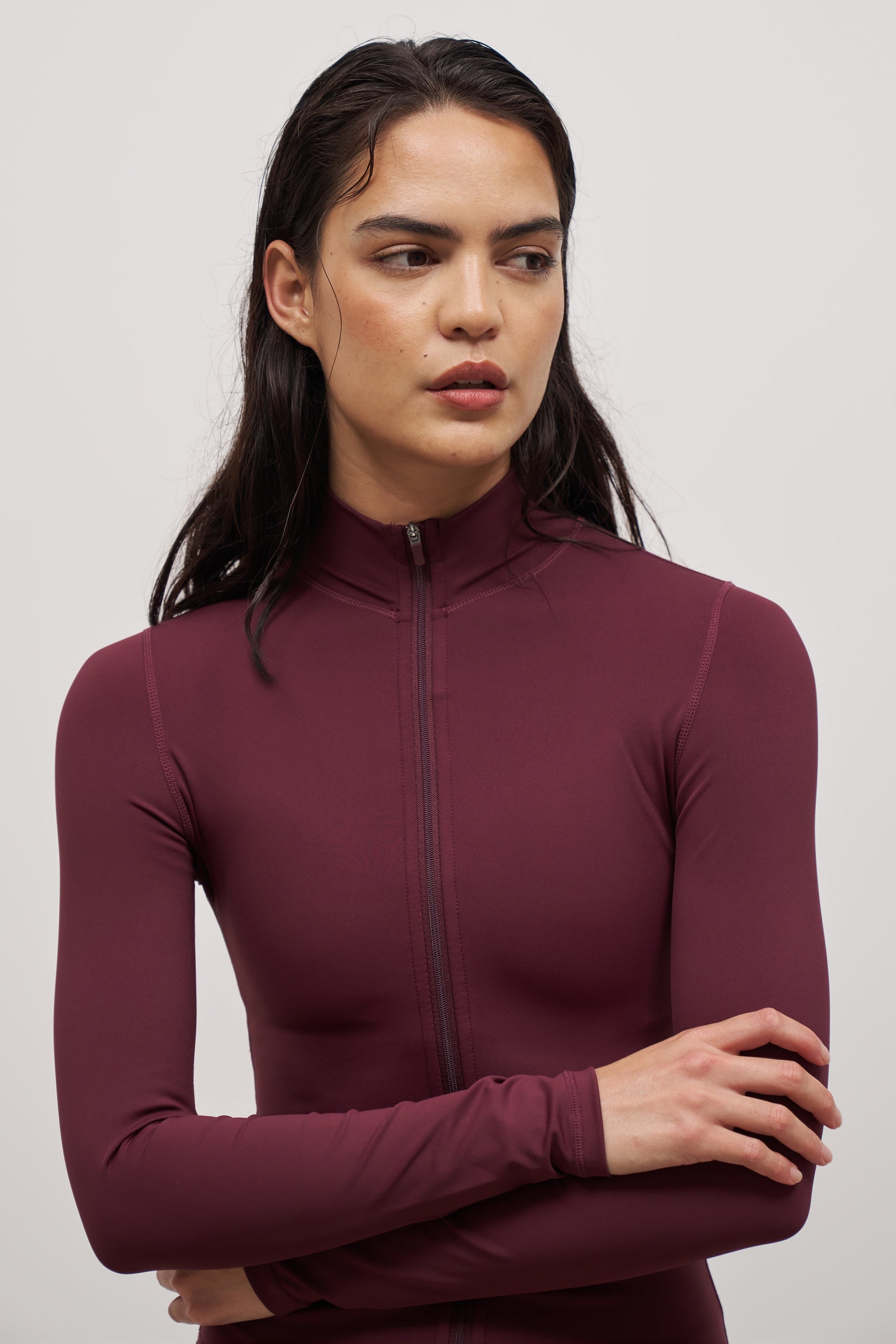 Base Sculpting Zip Up Jacket - Merlot