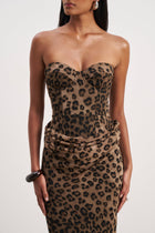 Corset Gown with Draped Hip - Leopard Print