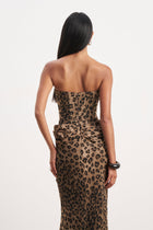 Corset Gown with Draped Hip - Leopard Print