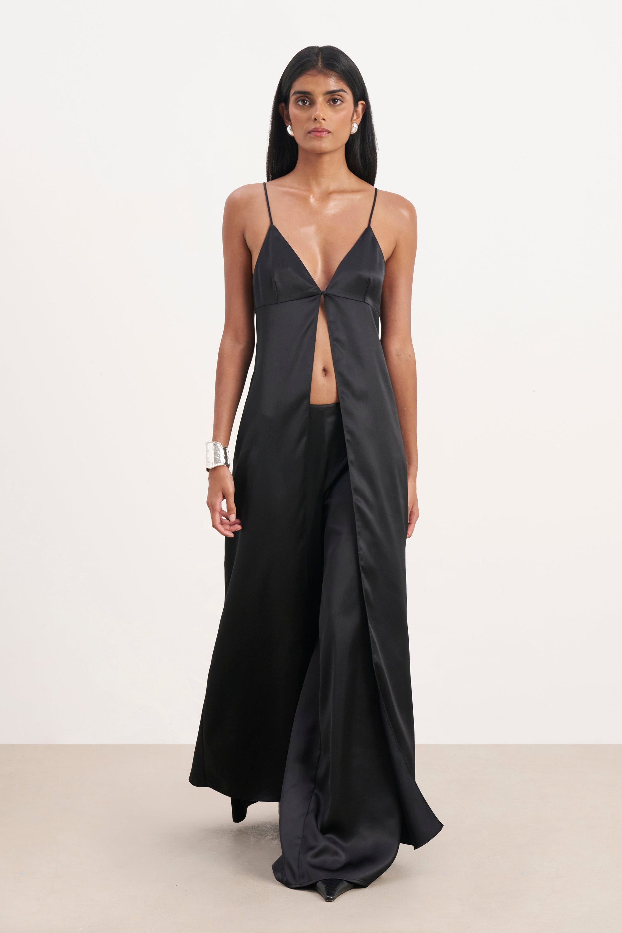 Formal Satin Ultra Wide Leg Trousers - Black