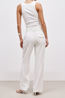 Tailored Linen Trousers - Cream/Black