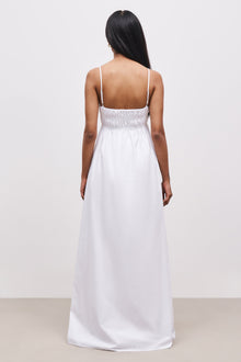 Ruched Cotton Maxi Dress - White