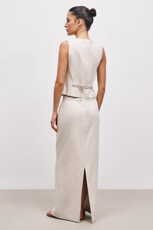 Mid Rise Linen Maxi Skirt - Birch