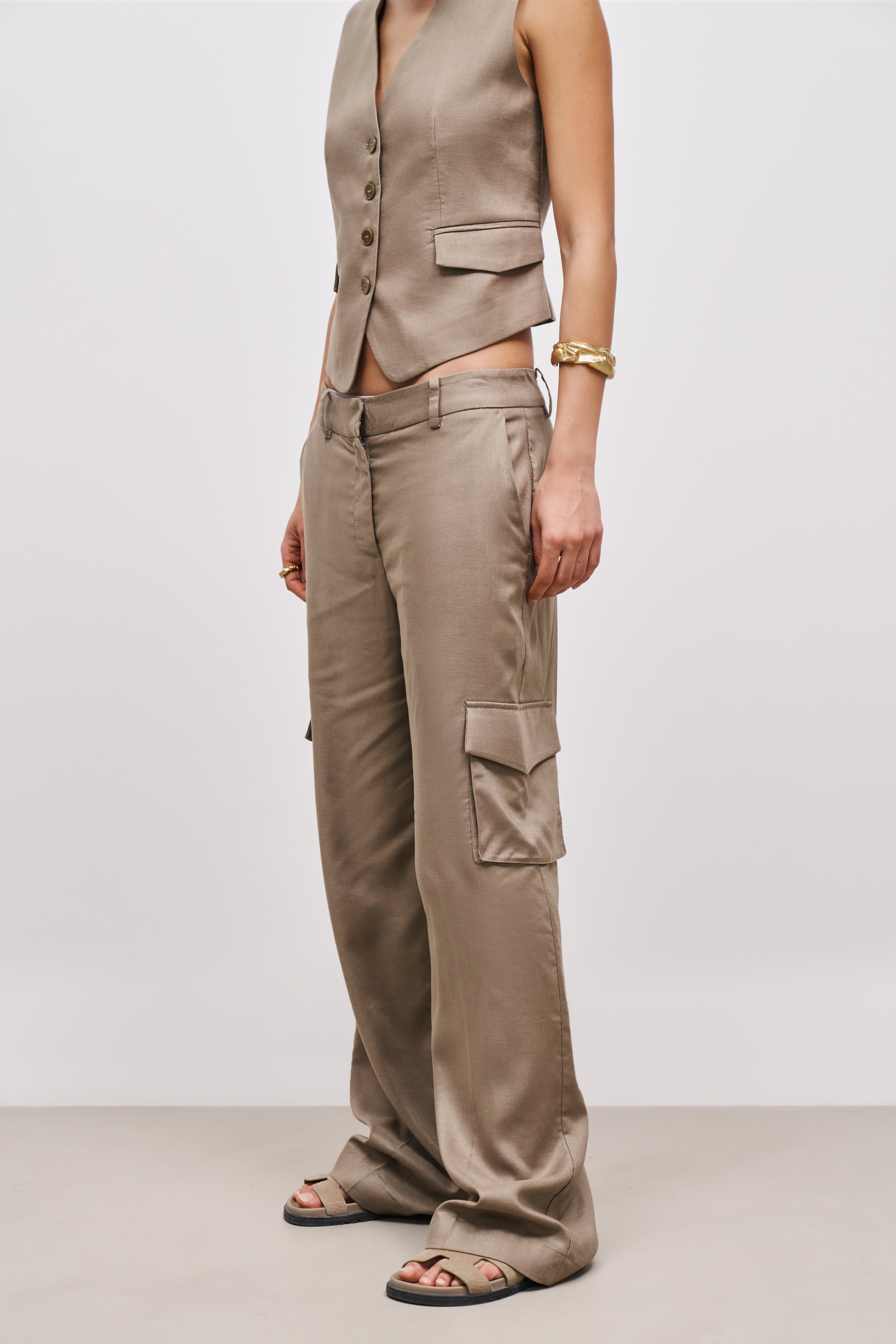 Tailored Cargo Pocket Trousers - Khaki