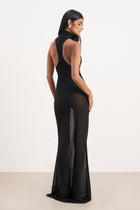 Sheer High Neck Racerback Gown - Black