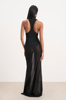 Sheer High Neck Racerback Gown - Black