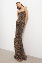 Corset Gown with Draped Hip - Leopard Print