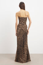 Corset Gown with Draped Hip - Leopard Print