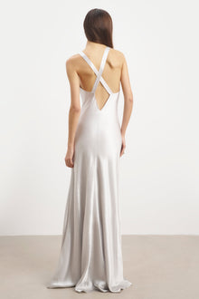 Crushed Satin Cross Back Gown - Chrome