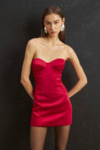Satin Column Corset Mini Dress - Scarlet